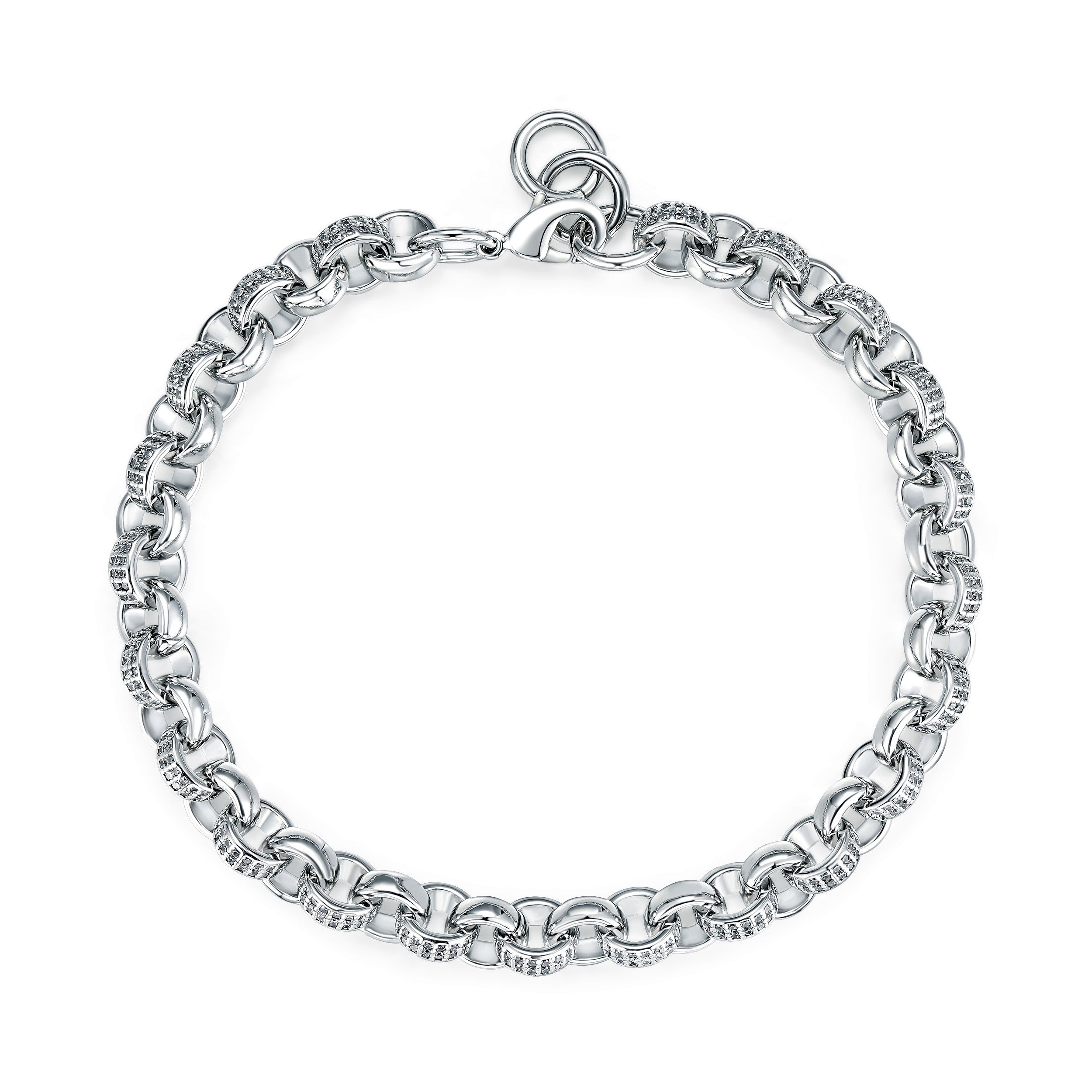8mm Silver-Filled Belcher Bracelet with 750 CZ Stones – 8/9 Inch