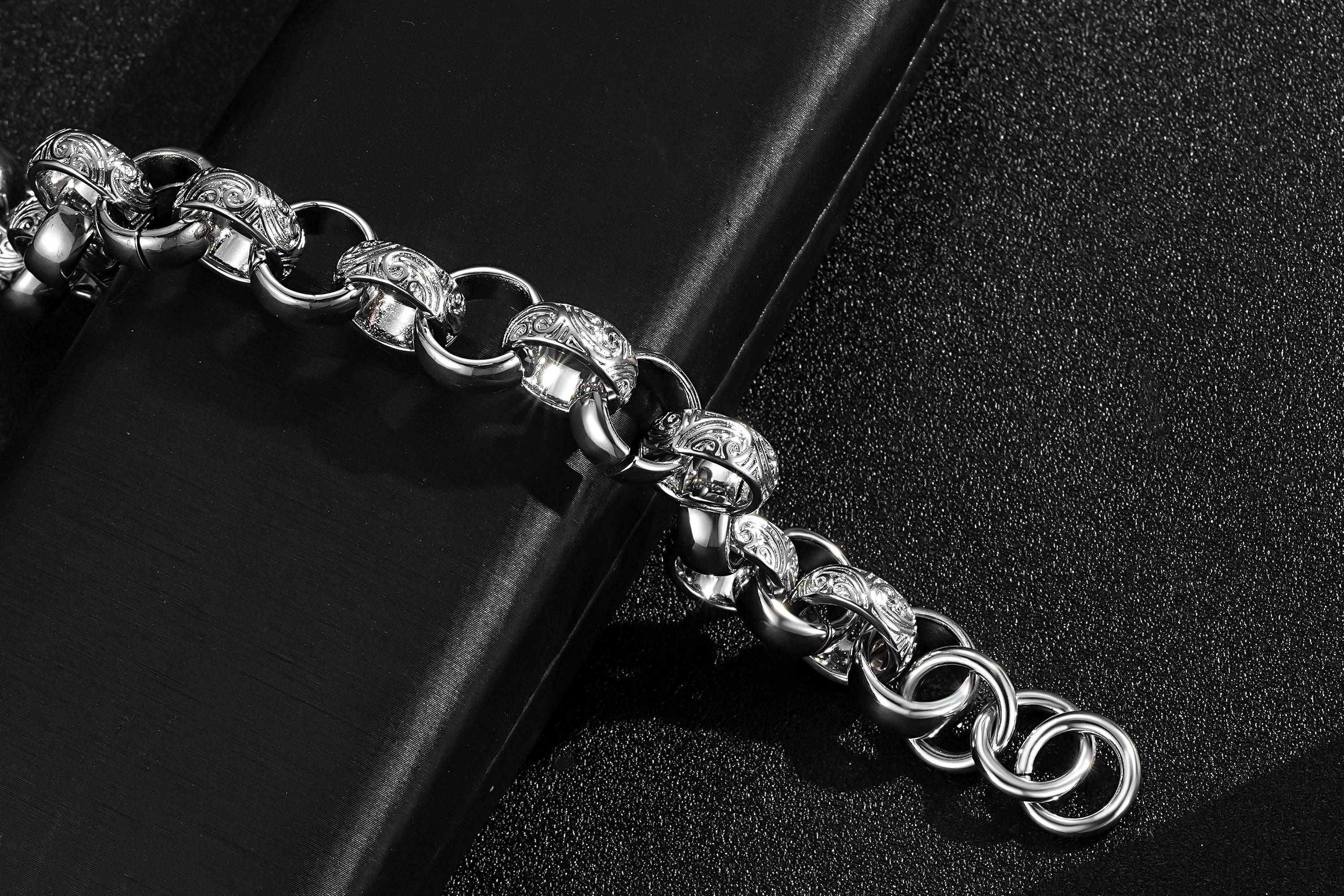 15mm Silver-Filled Ornate Belcher Bracelet - 8 Inches
