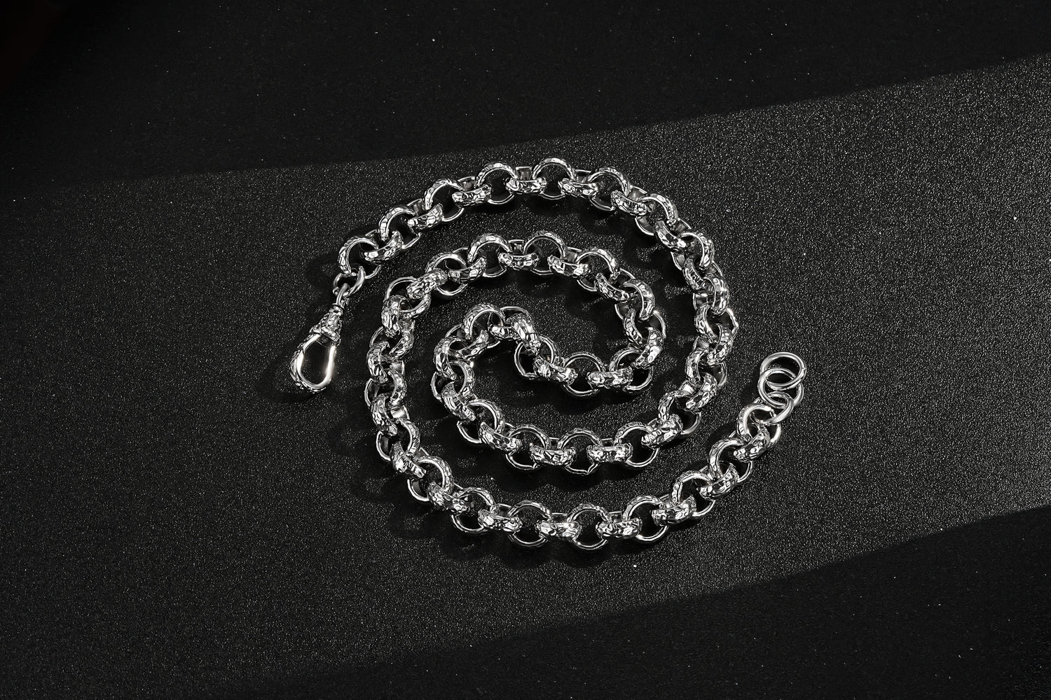 12mm Silver Diamond Cut Pattern Belcher Chain Lobster Clasp 24-Inch