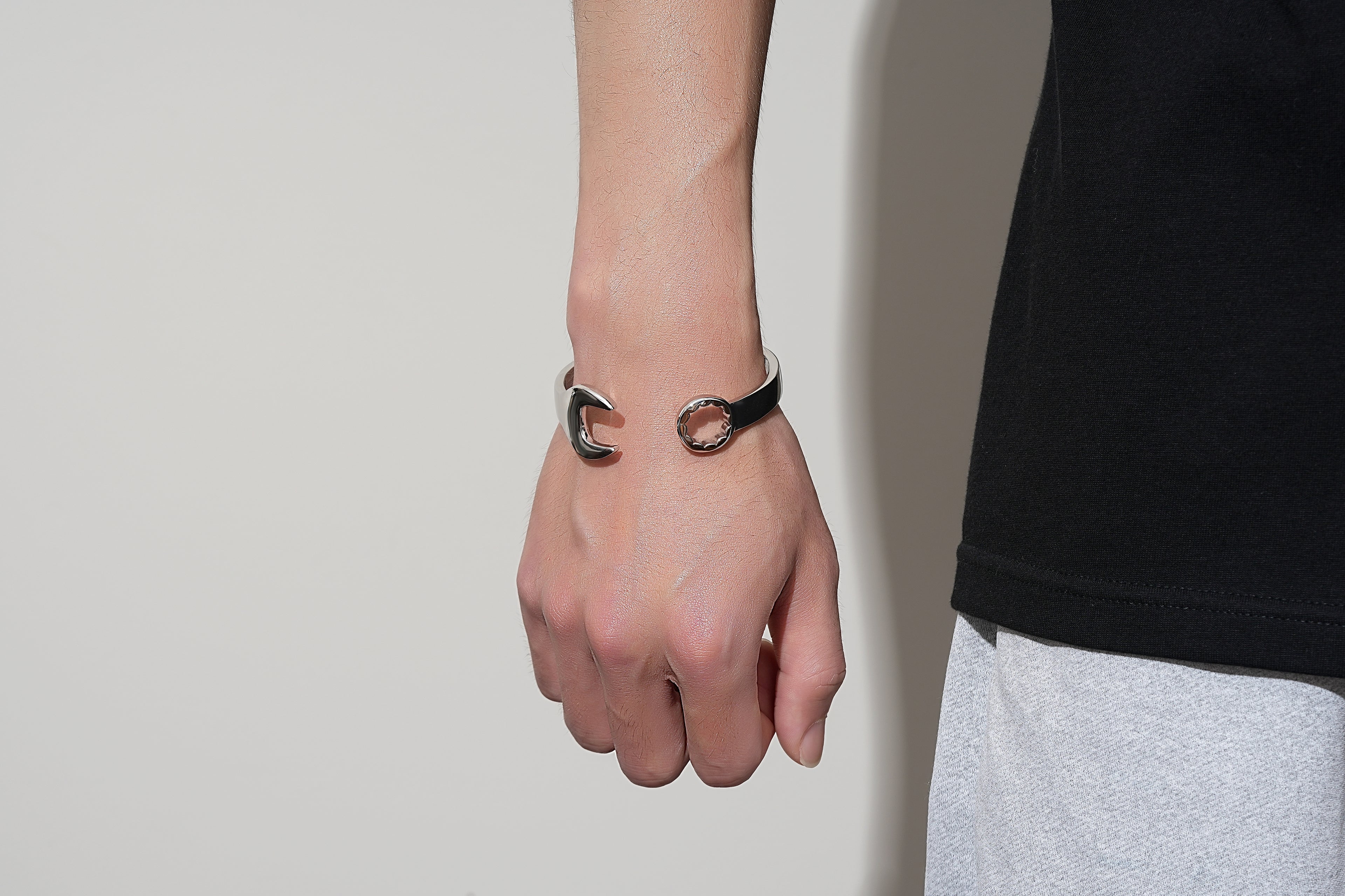 9mm Silver-Filled Adjustable Spanner Wrench Bangle