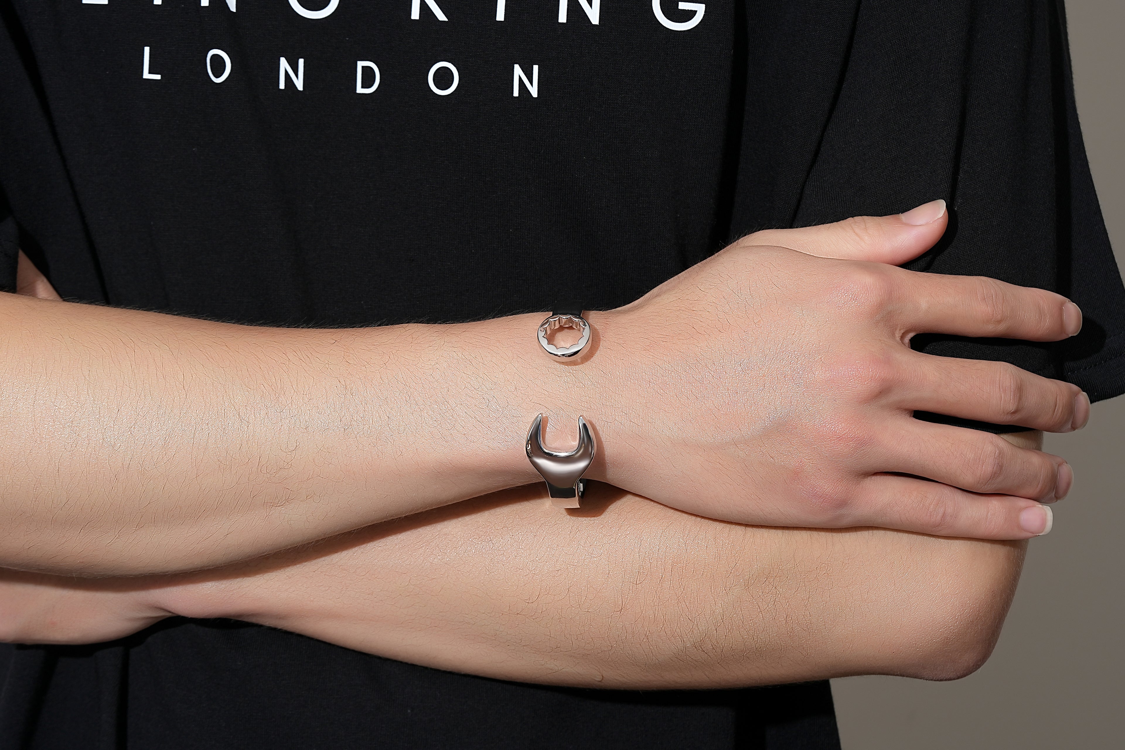 9mm Silver-Filled Adjustable Spanner Wrench Bangle