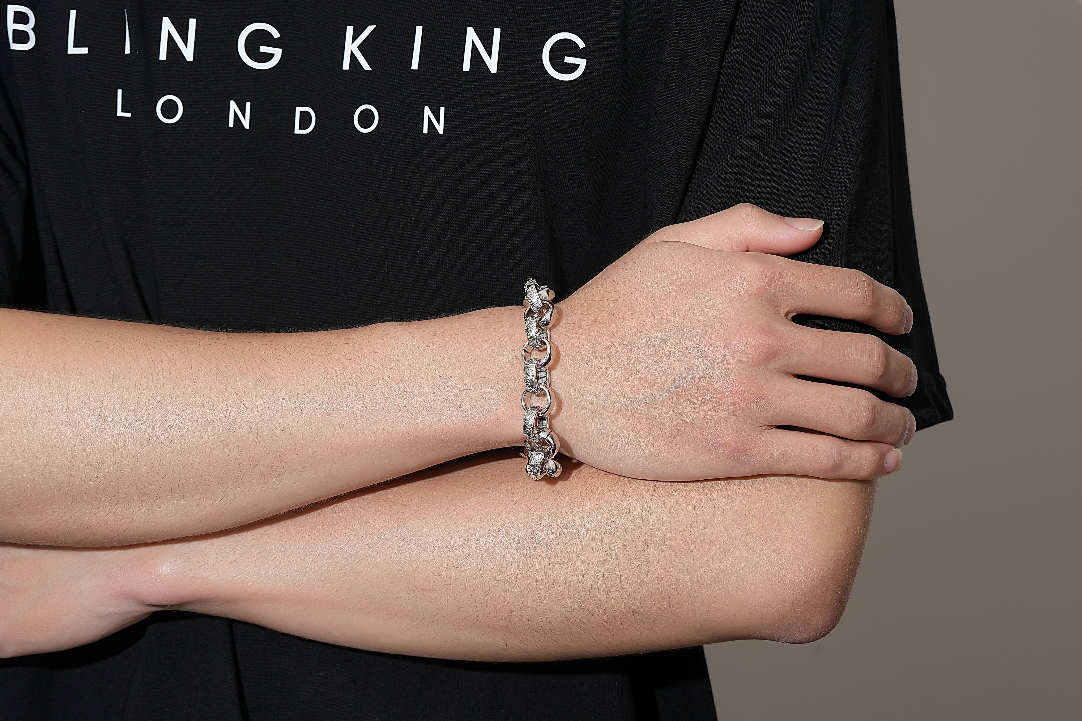 15mm Silver-Filled Ornate Belcher Bracelet - 8 Inches