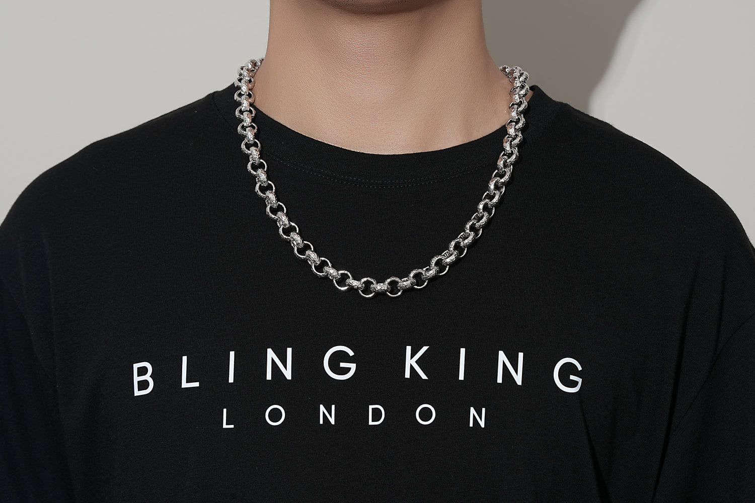 12mm Silver Diamond Cut Pattern Belcher Chain Lobster Clasp 24-Inch