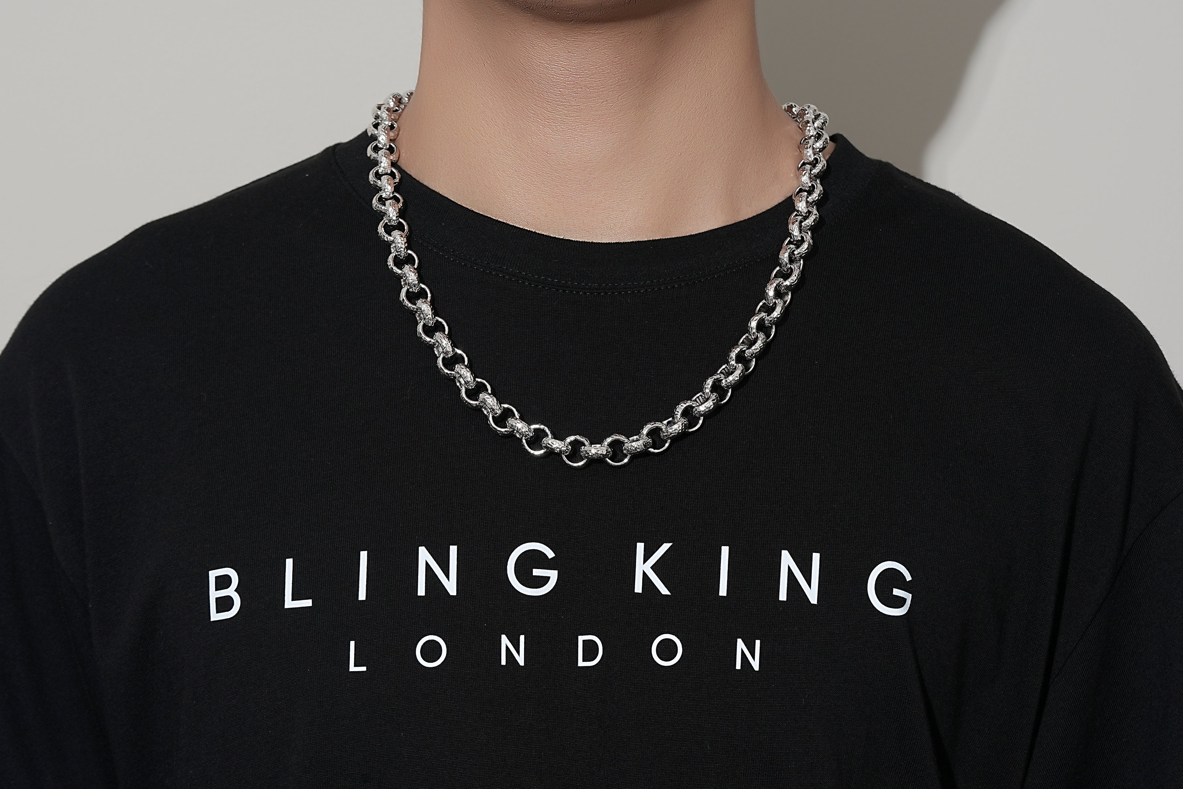 12mm Silver Diamond Cut Pattern Belcher Chain Lobster Clasp 24-Inch