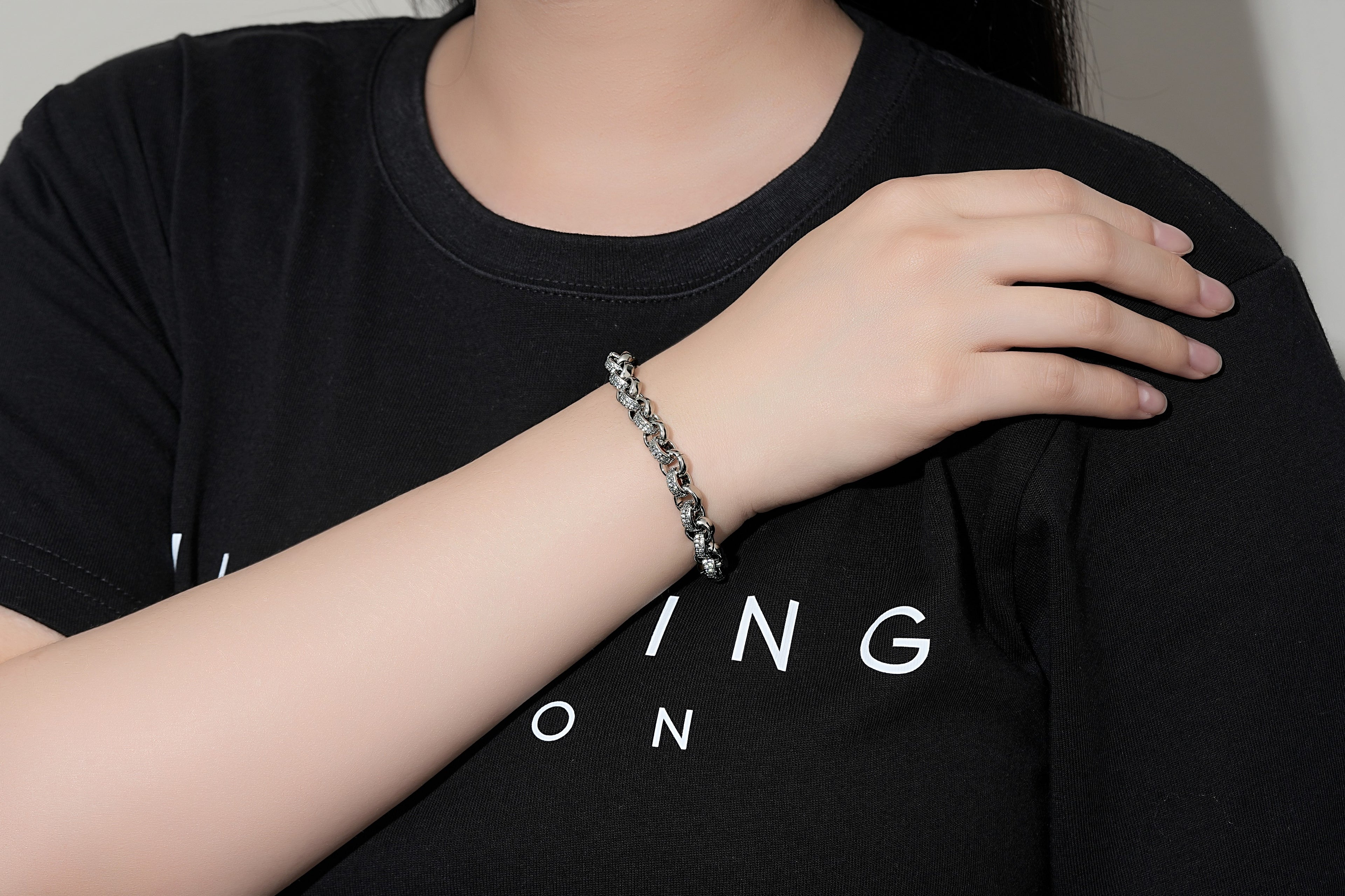 8mm Silver-Filled Belcher Bracelet with 750 CZ Stones – 8/9 Inch