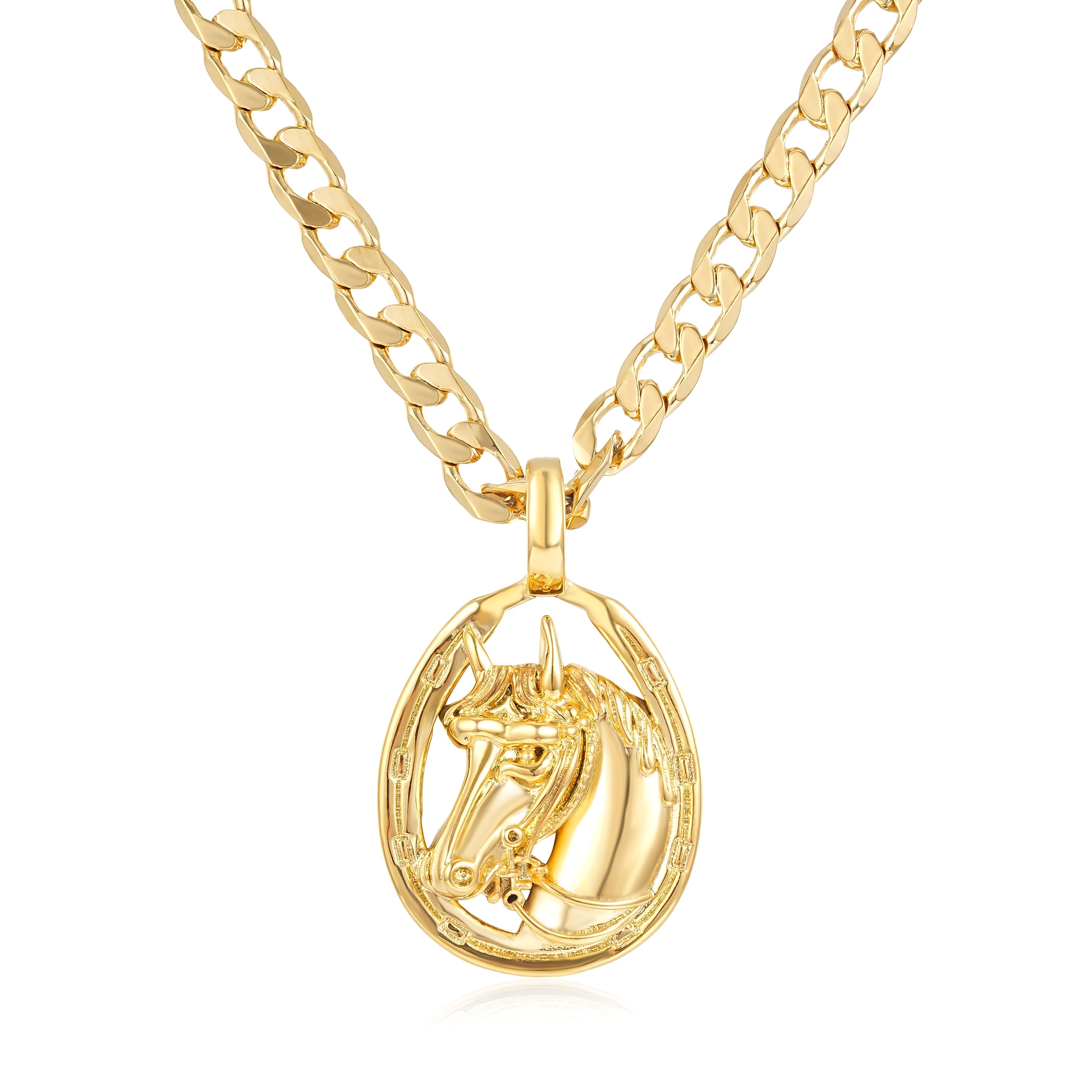 6mm Gold Cuban Chain with Horseshoe Pendant – 24 Inches