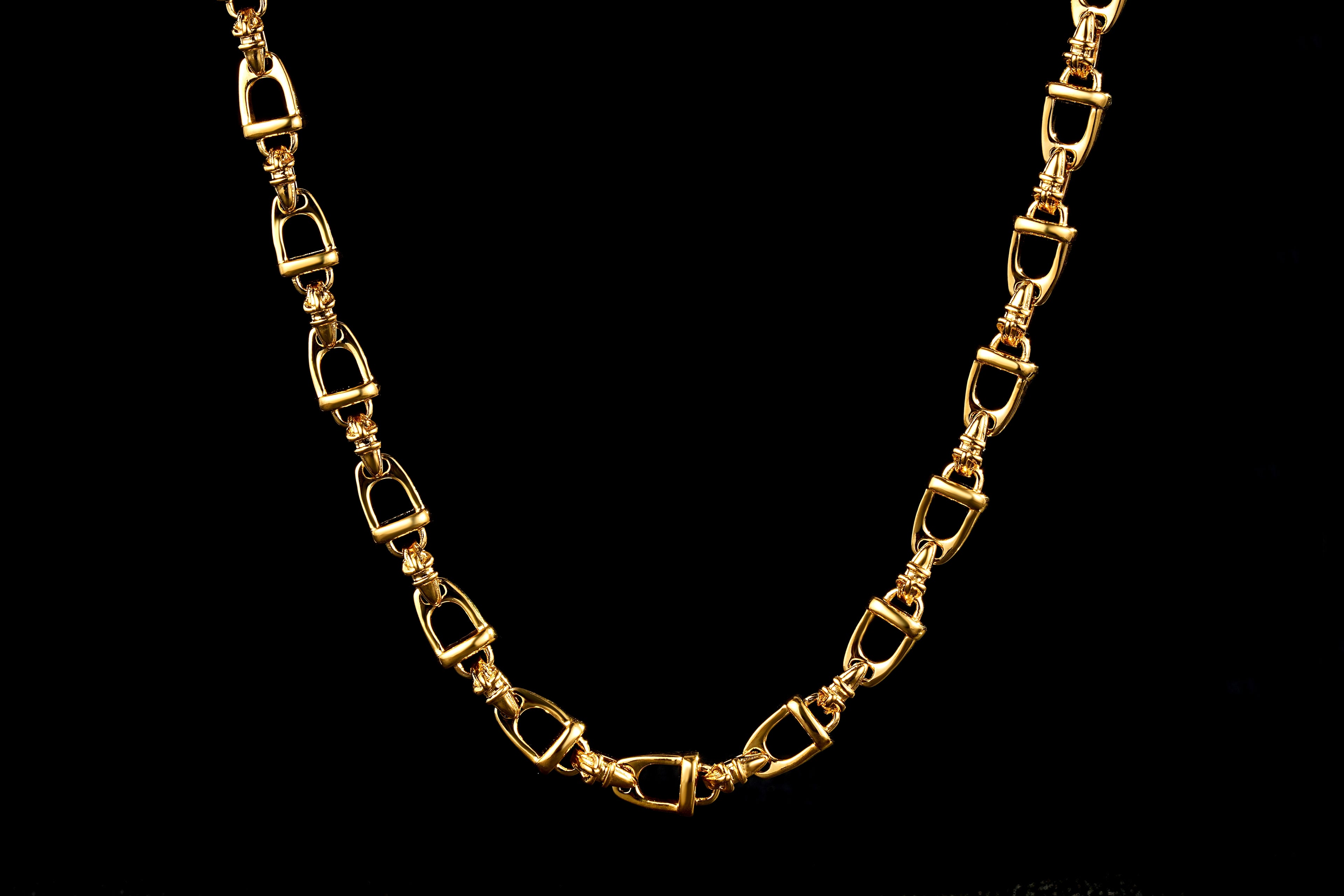 Gold Stirrup & Buckle Link Chain Necklace 24” Welded Equestrian Style 62g Heavy