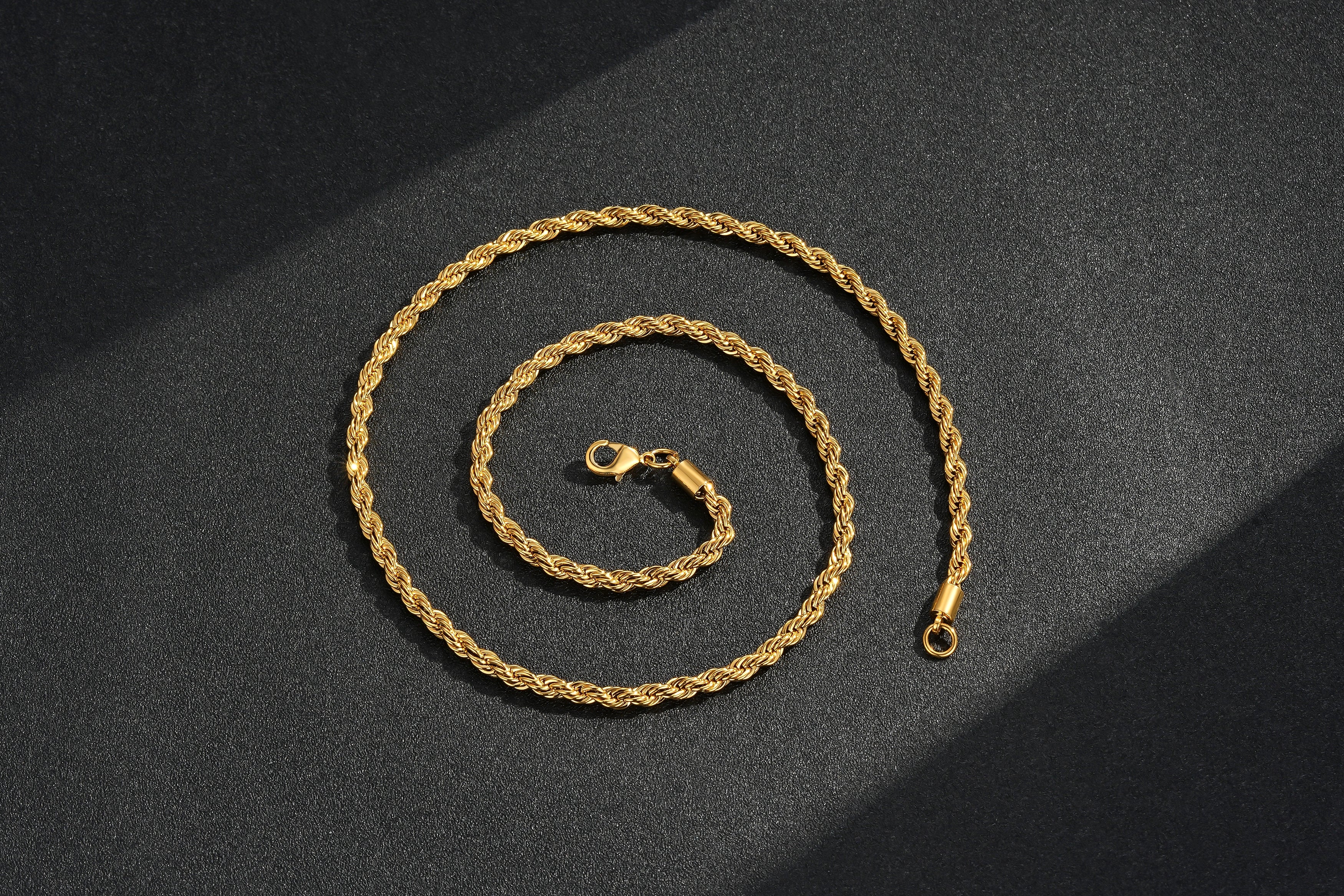 4mm Solid Gold Rope Chain – Bold Twisted Design for Men & Women | Available in 20 & 24 Inches