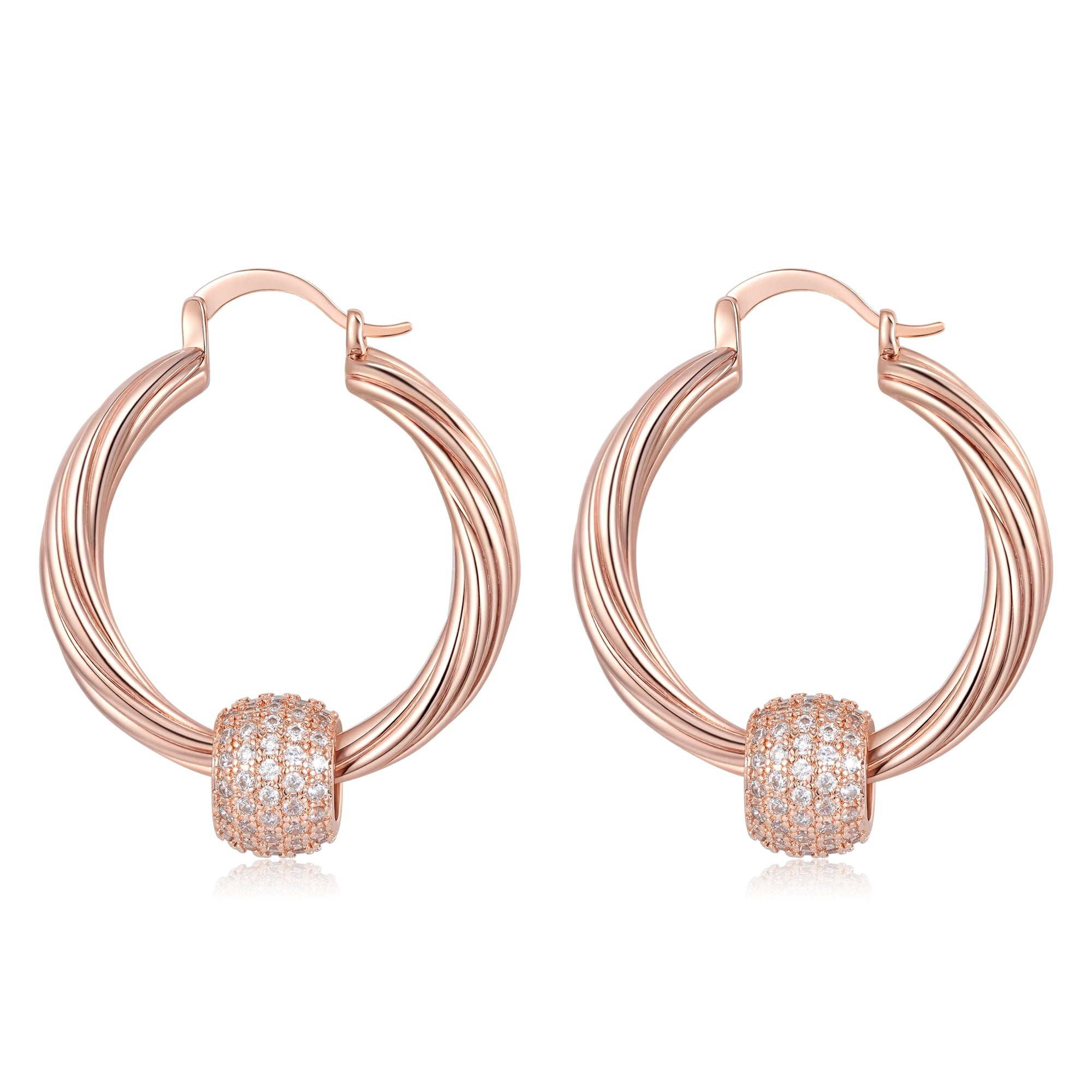 Rose Gold Large Disco Balls Hoop Earrings with Stones