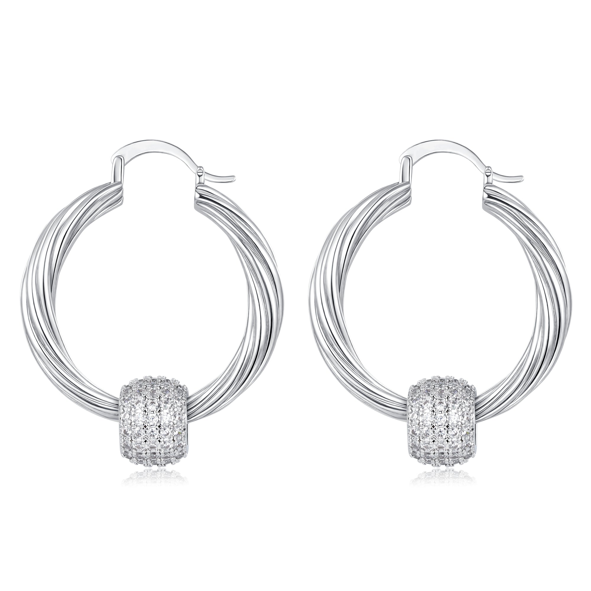 Silver Large Disco Ball Hoop Earrings with Stones