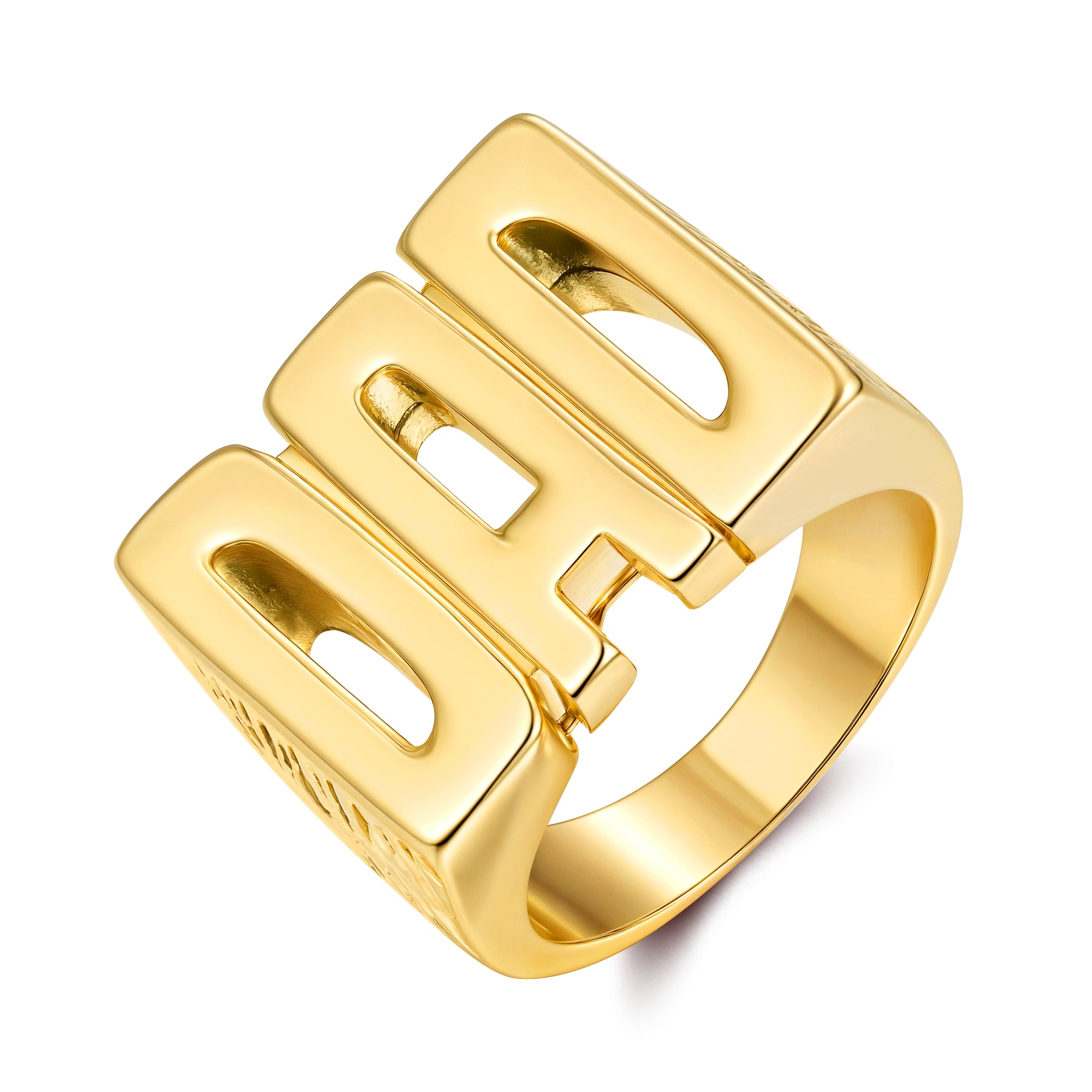 Gold Best Dad Ever Ring – Barked Sides (Sizes 10, 11, and 12)