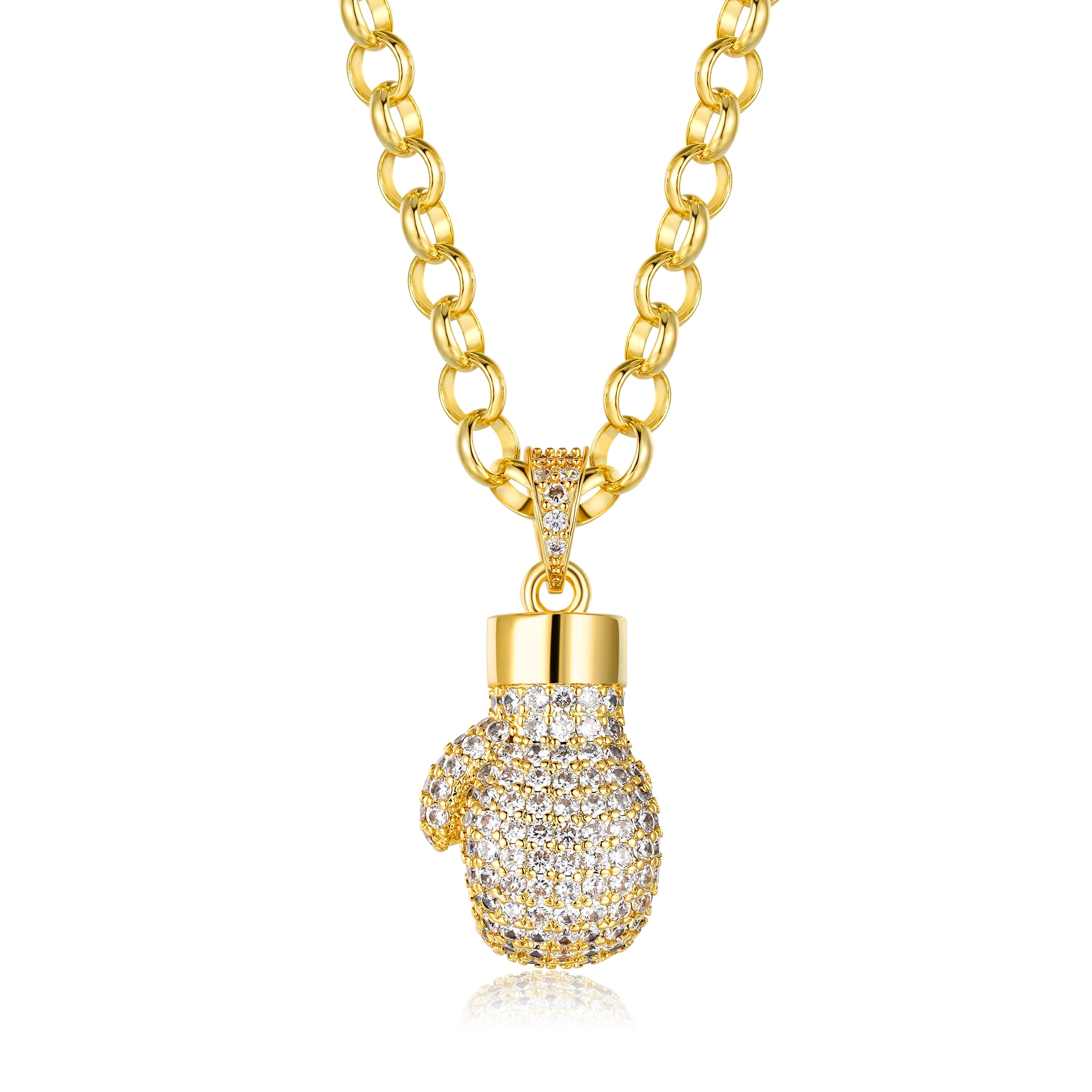 Premium Gold Boxing Glove Pendant With a Cuban Chain 22 Inch