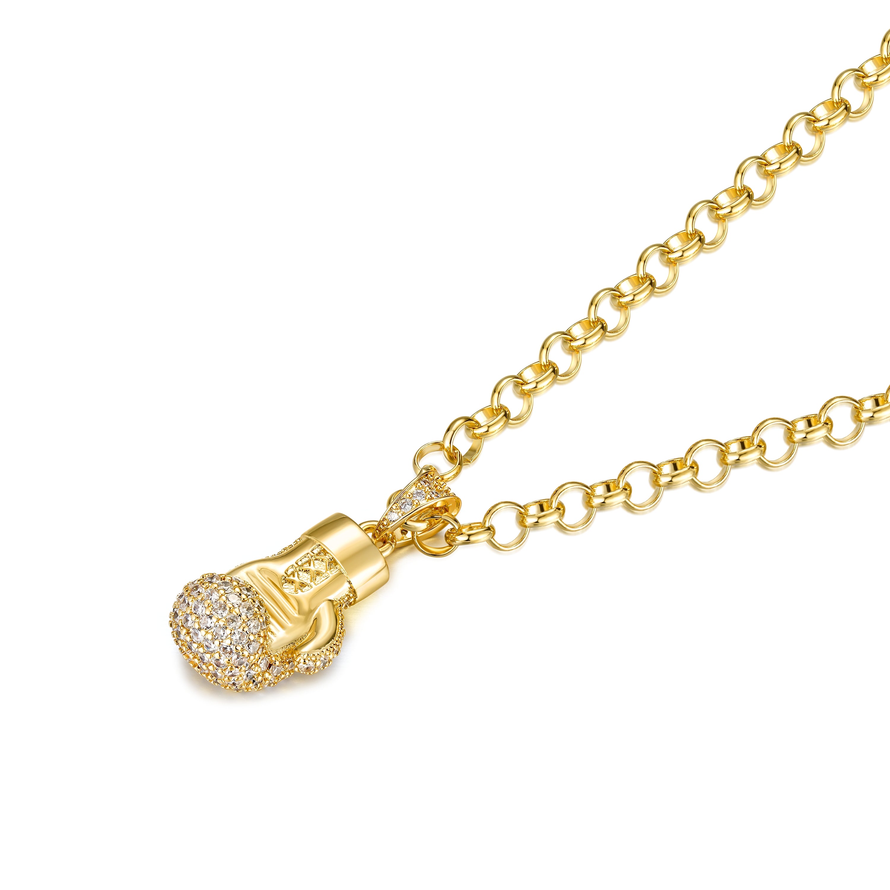 Premium Gold Boxing Glove Pendant With a Cuban Chain 22 Inch