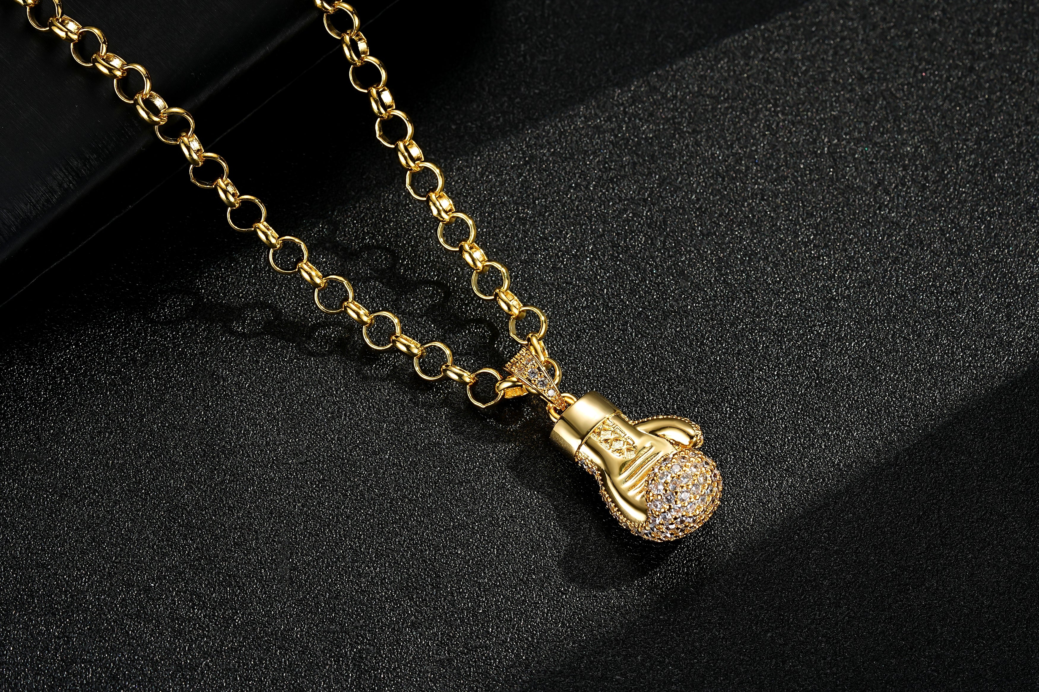 Premium Gold Boxing Glove Pendant With a Cuban Chain 22 Inch