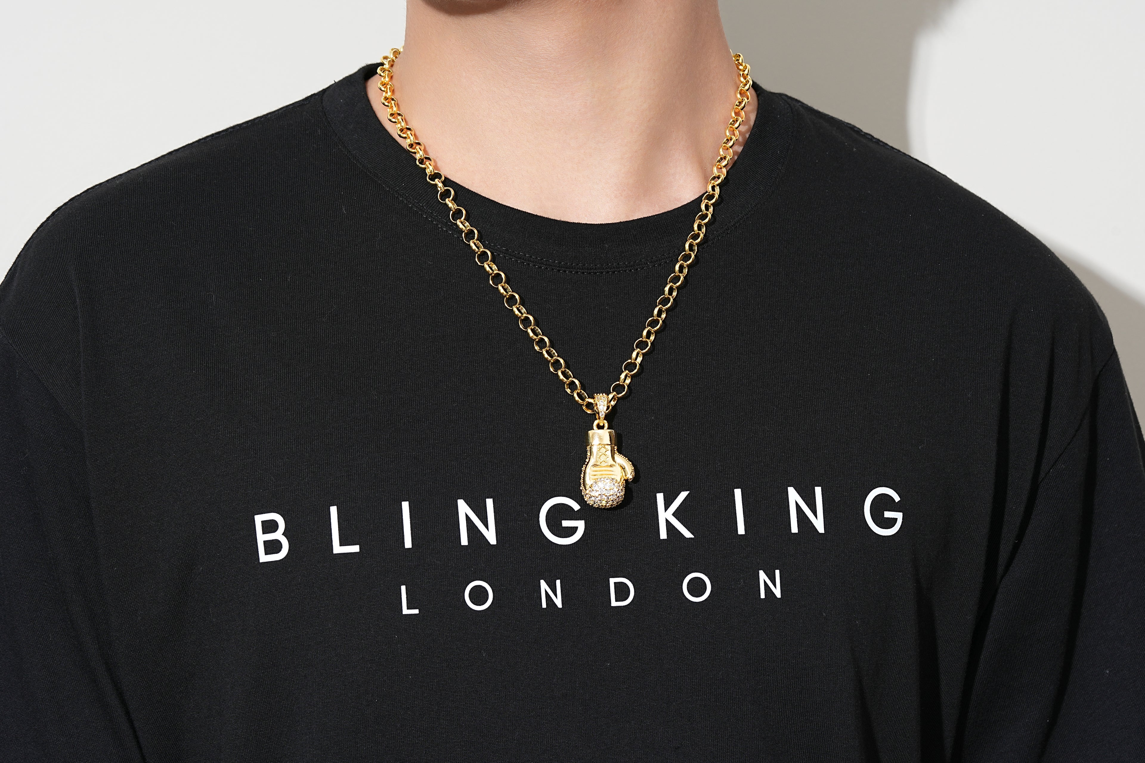 Premium Gold Boxing Glove Pendant With a Cuban Chain 22 Inch