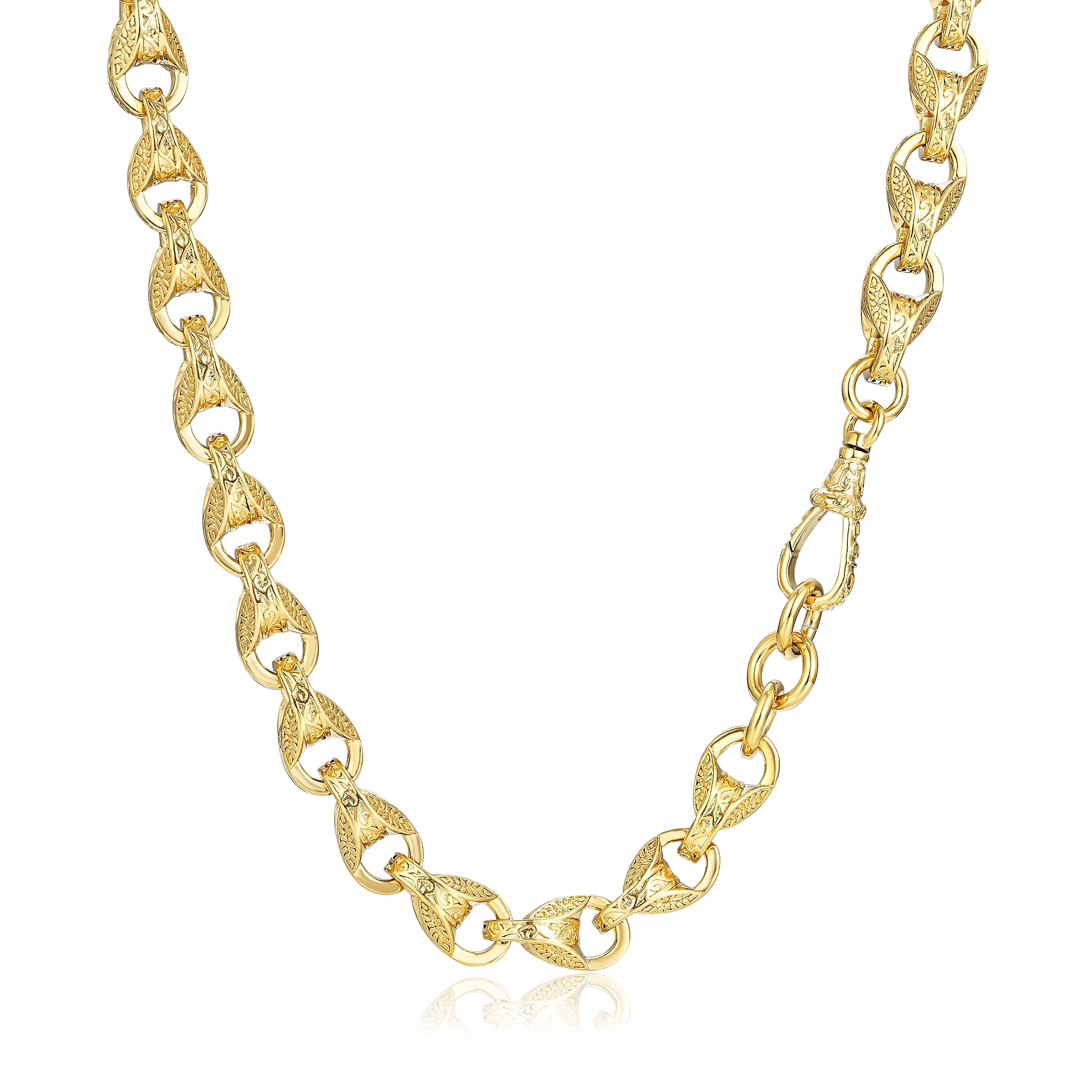 12mm Gold Tulip Chain With Albert Clasp 26 Inches