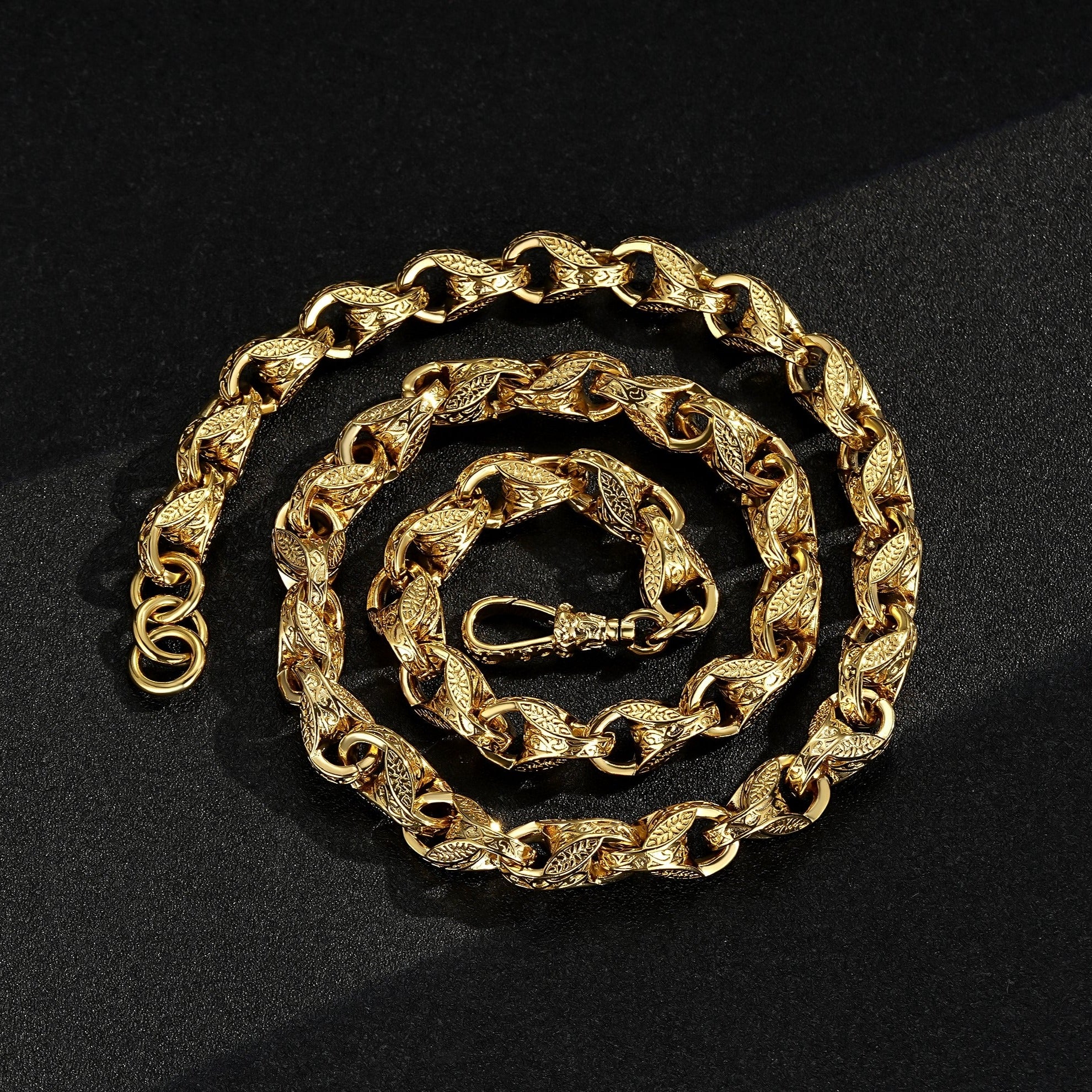 12mm Gold Tulip Chain With Albert Clasp 26 Inches