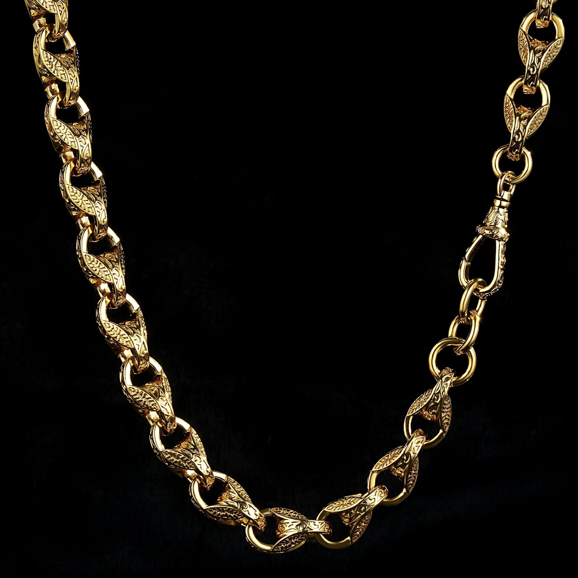 12mm Gold Tulip Chain With Albert Clasp 26 Inches