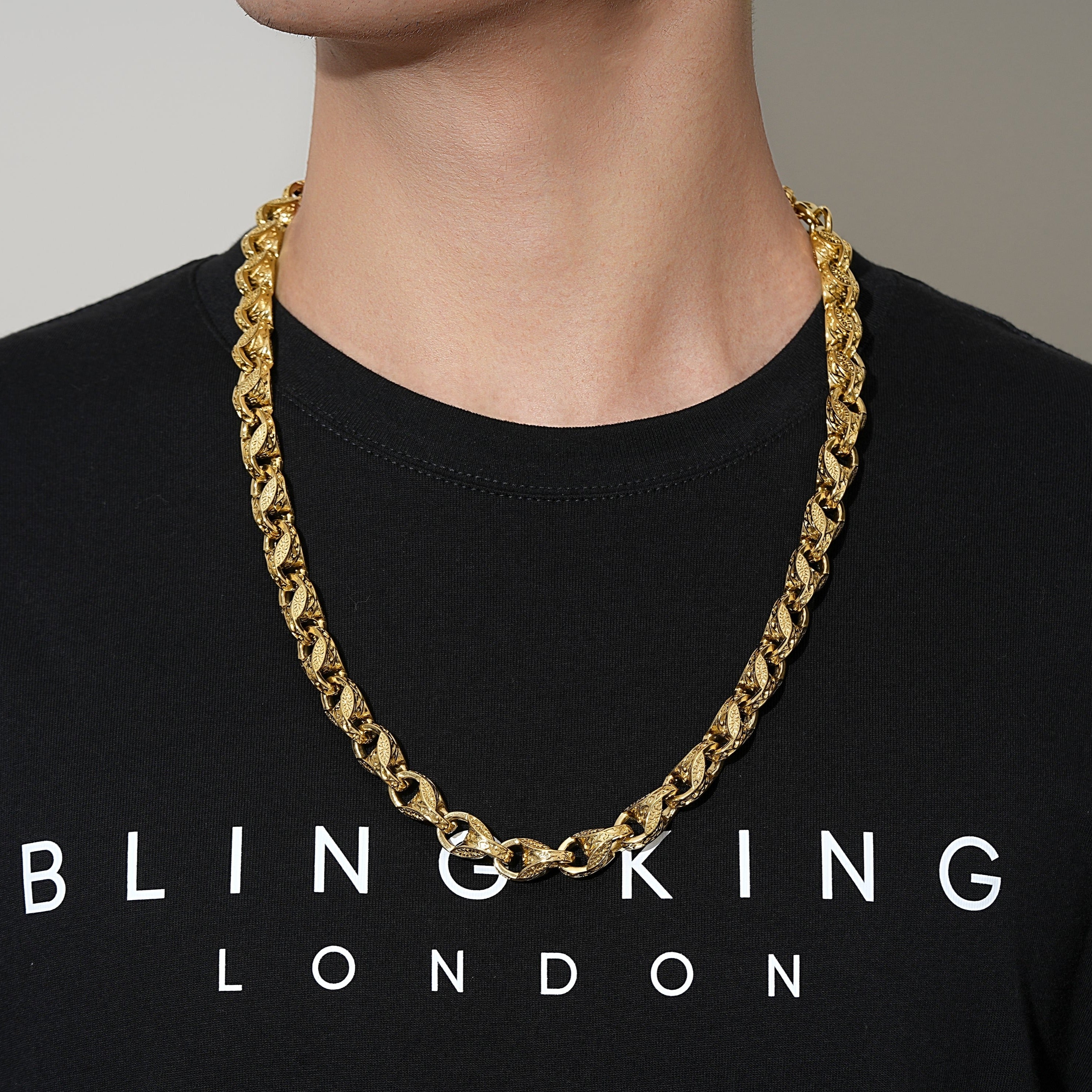 12mm Gold Tulip Chain With Albert Clasp 26 Inches