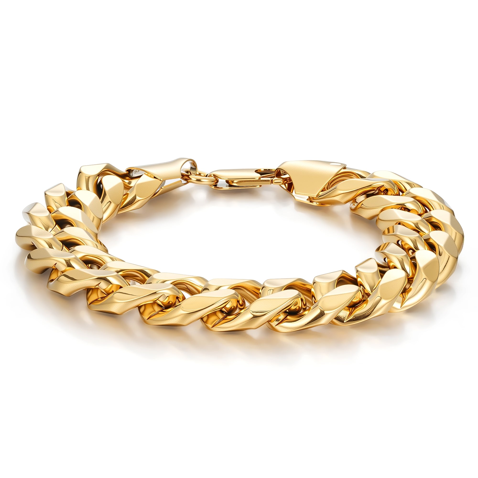 15mm Gold Cuban Link Bracelet 8 Inches Heavy 65g Solid Statement Chain Jewellery