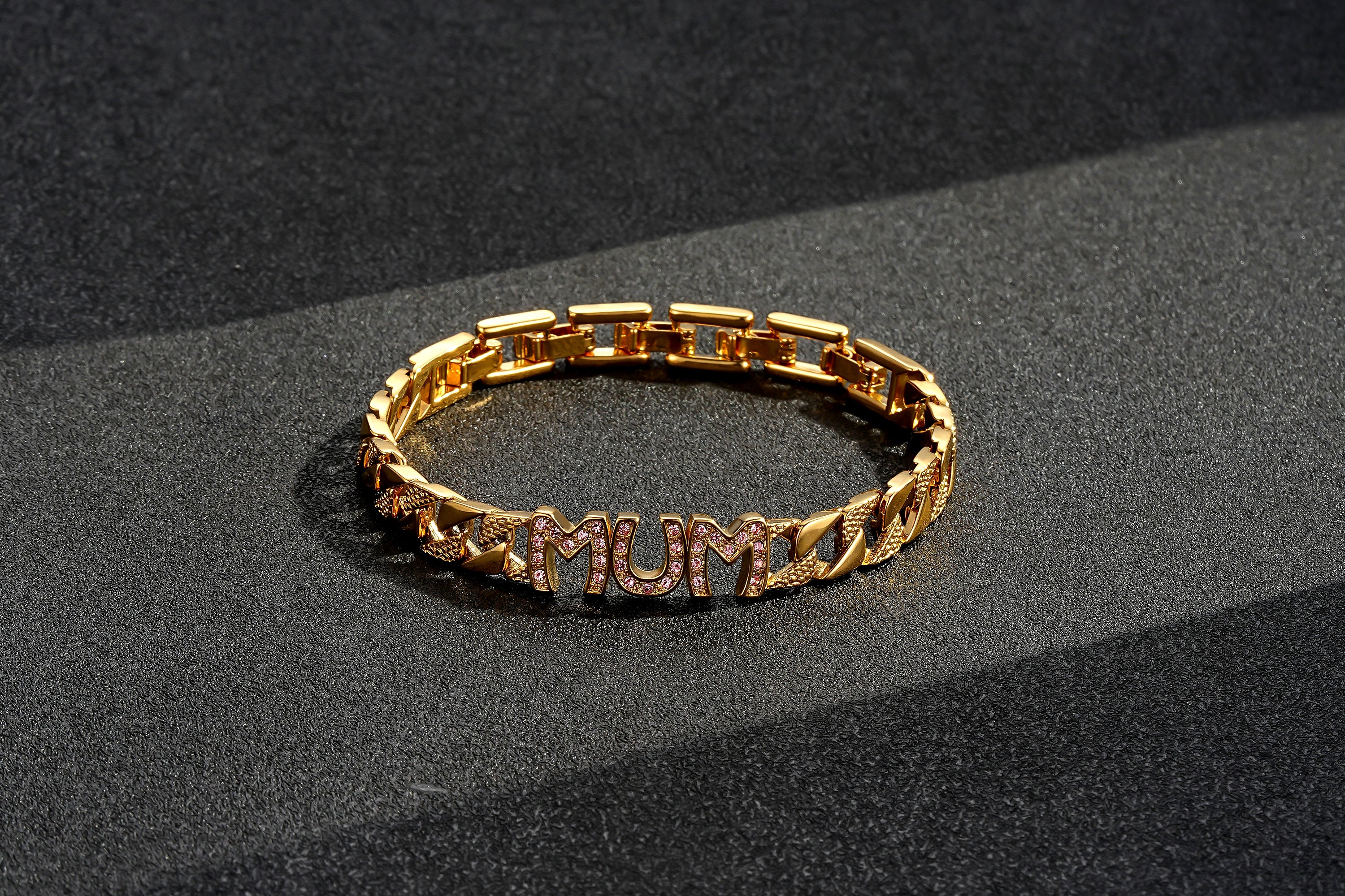 8mm Mum Cuban Bracelet – Full Link, Pink Stones – Fits 8-Inch Wrist - 22g