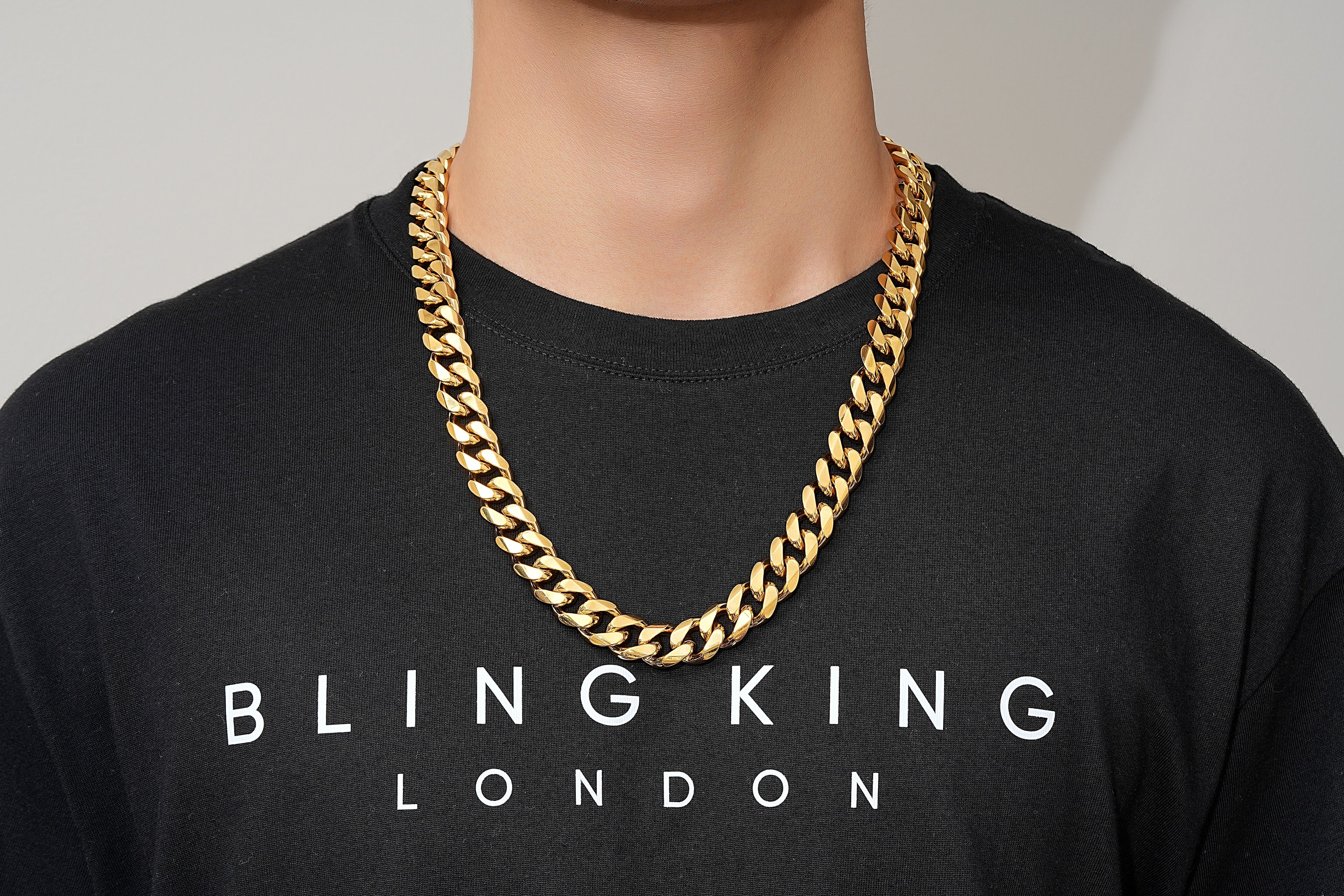 15mm Gold Cuban Link Chain Necklace 24 Inches Heavy 206g Solid Statement Jewellery