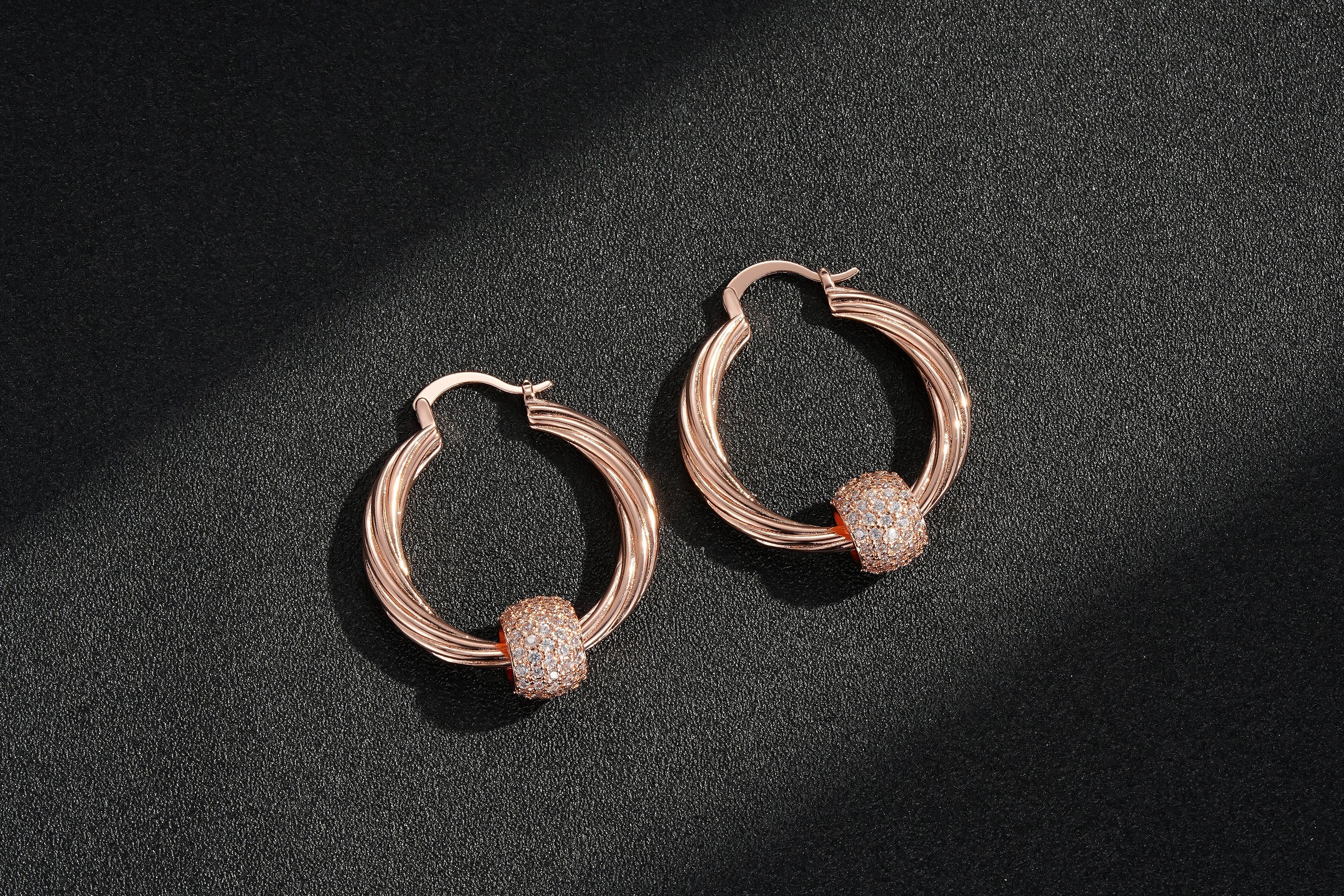 Rose Gold Large Disco Balls Hoop Earrings with Stones