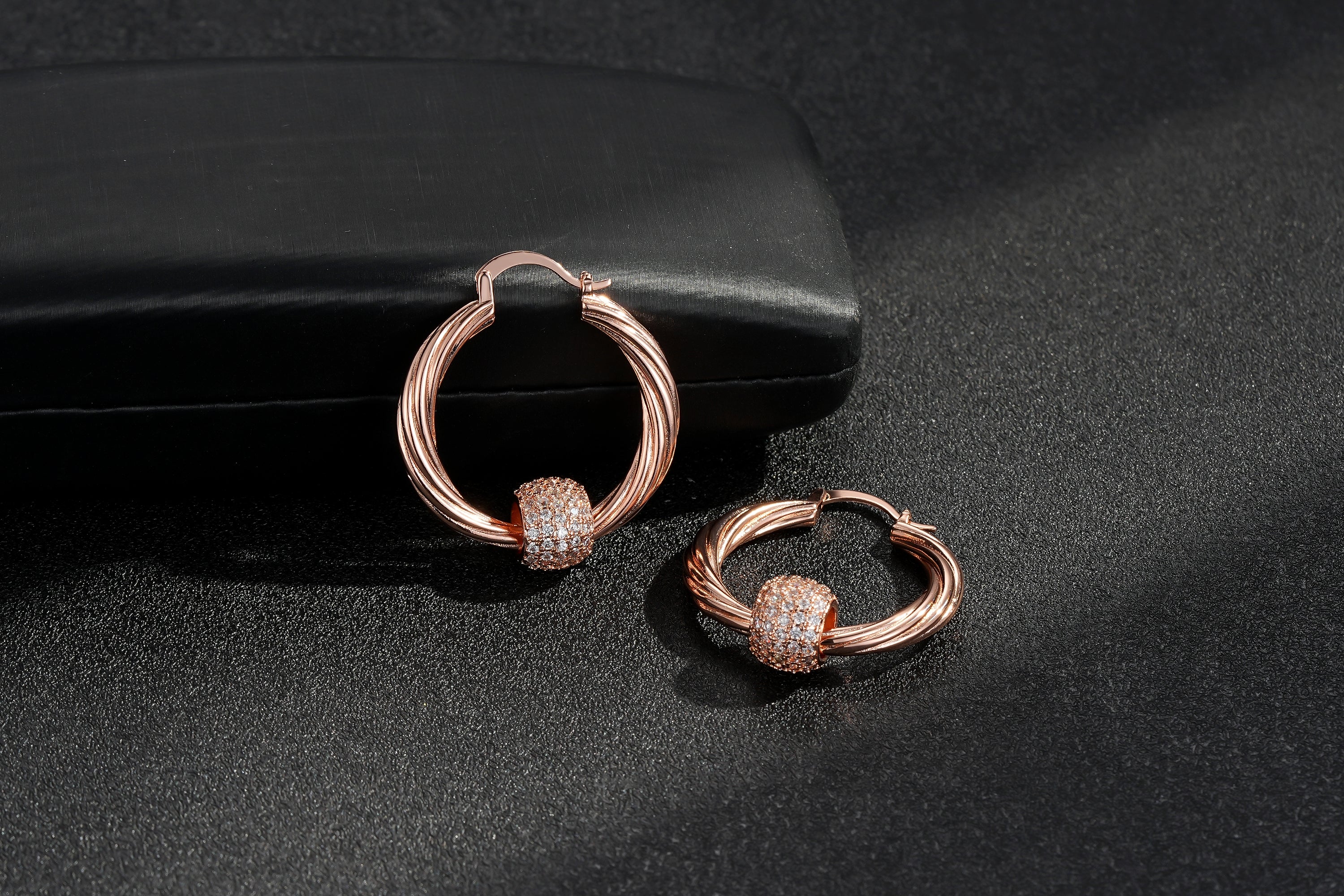Rose Gold Large Disco Balls Hoop Earrings with Stones