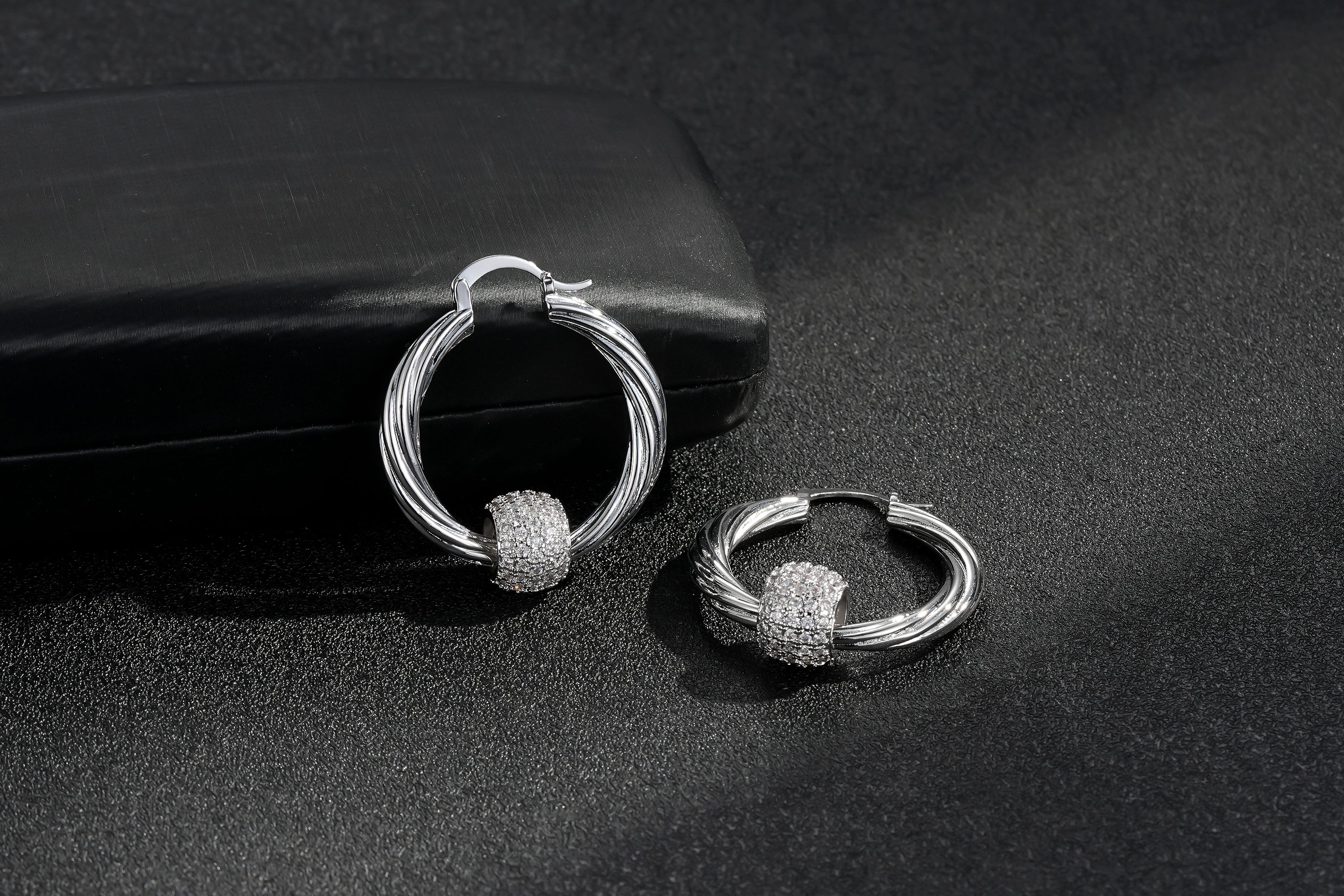 Silver Large Disco Ball Hoop Earrings with Stones