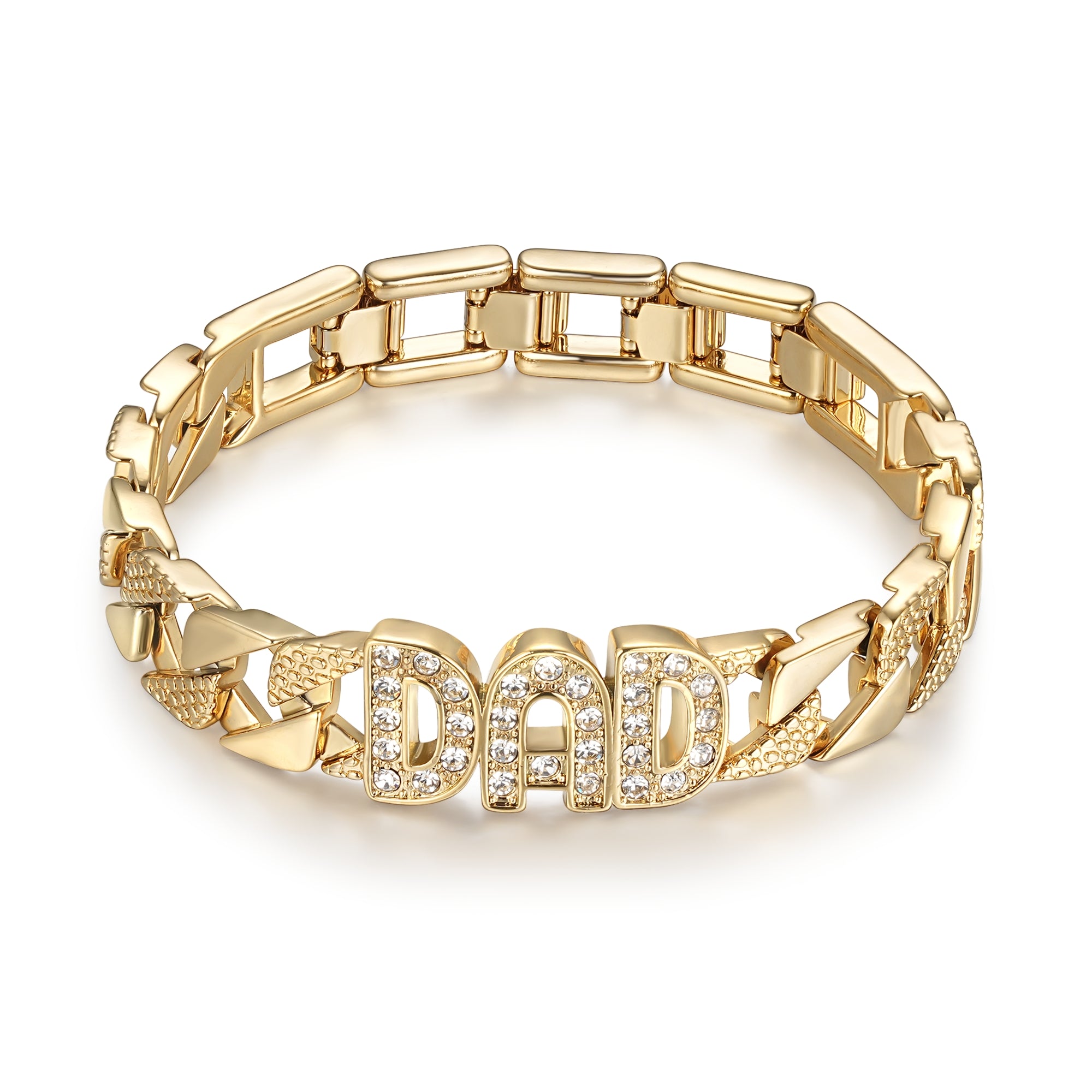 18mm Gold Dad Curb Chaps Bracelet with Stones 8/9 Inch