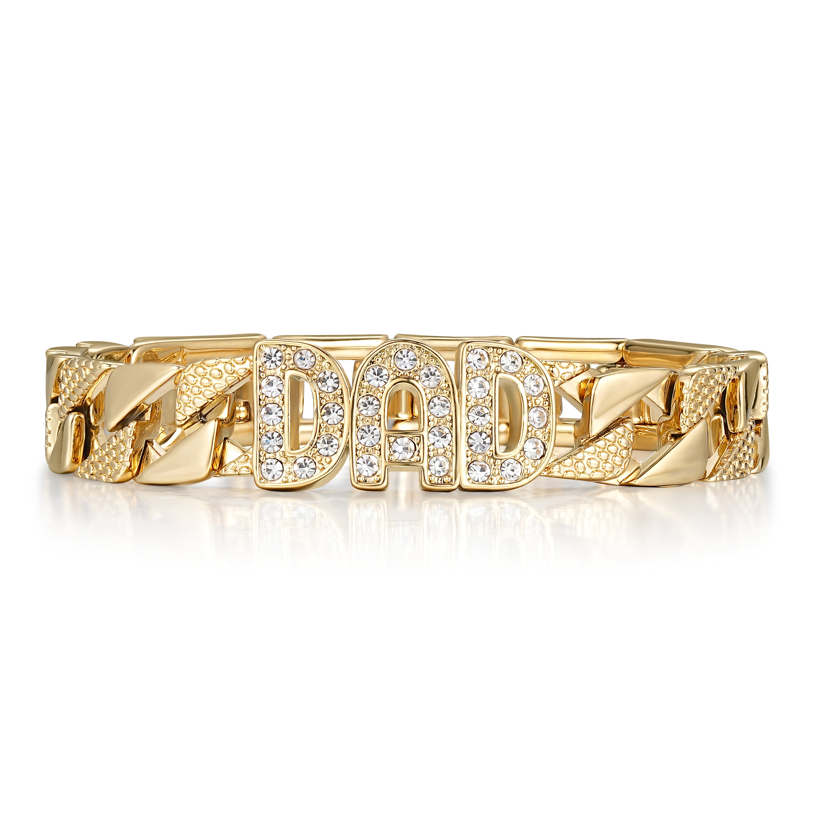 18mm Gold Dad Curb Chaps Bracelet with Stones 8/9 Inch