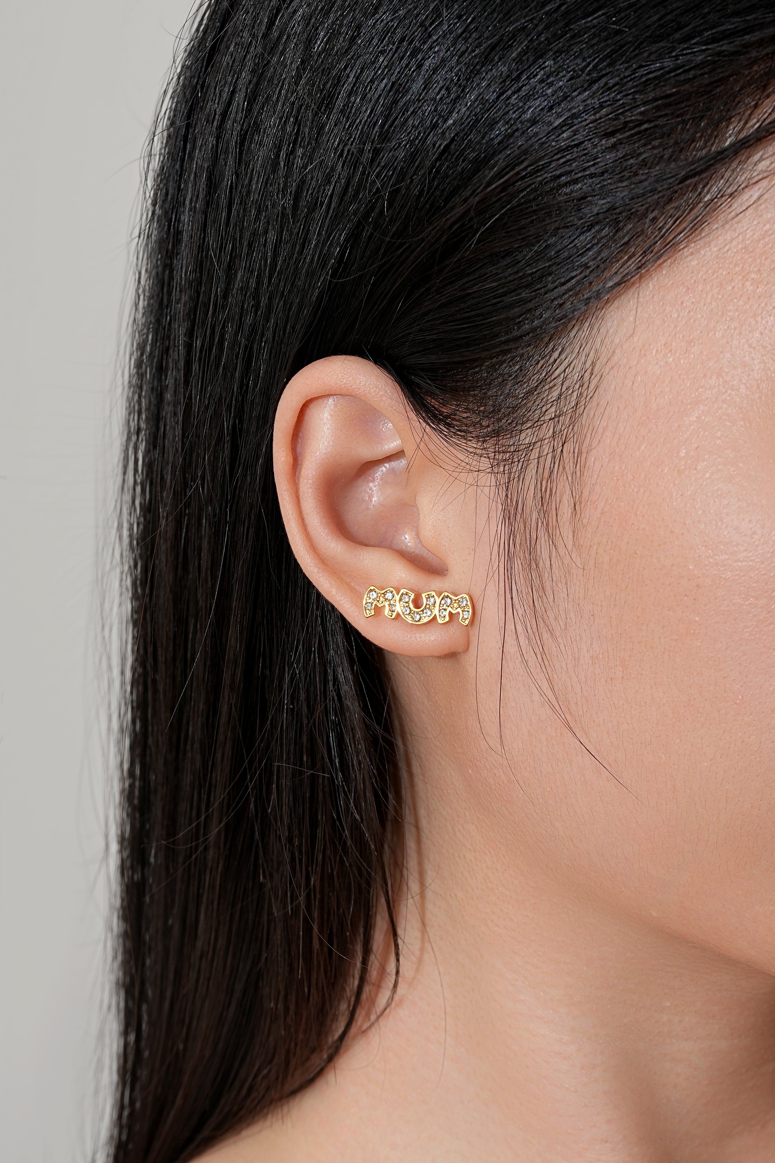Yellow Gold CZ MUM Stud Earrings 3g Women’s Jewellery Gift