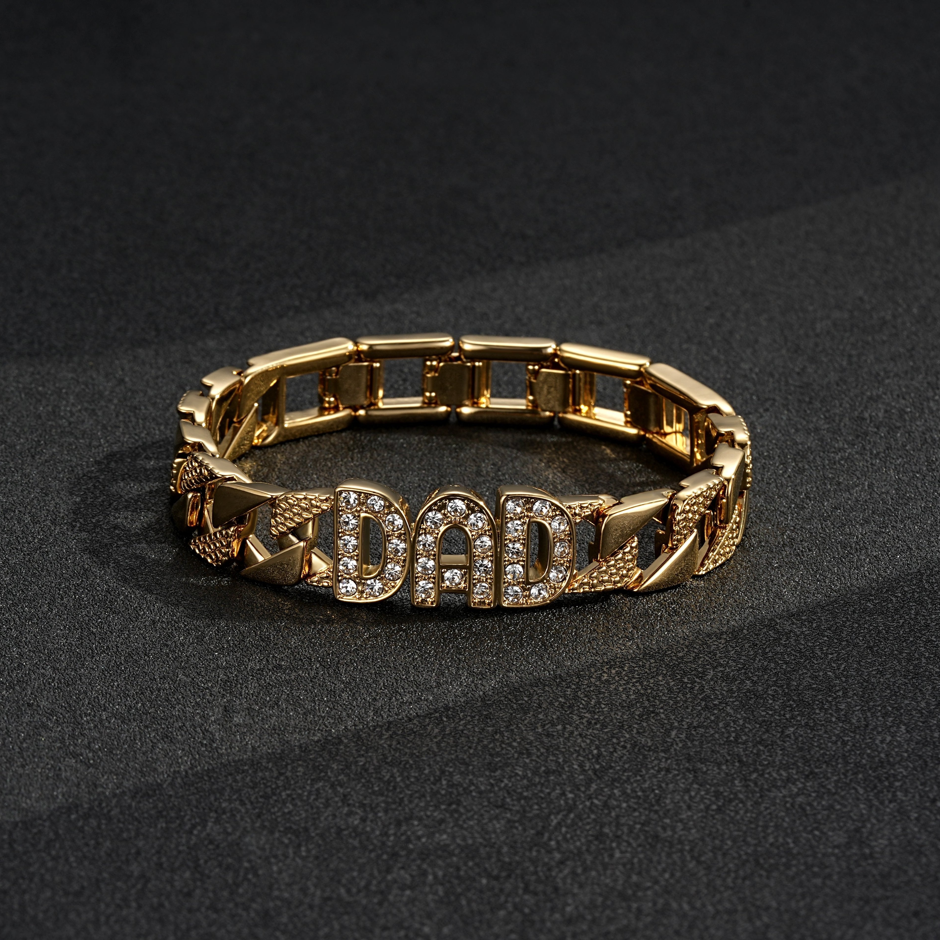 18mm Gold Dad Curb Chaps Bracelet with Stones 8/9 Inch