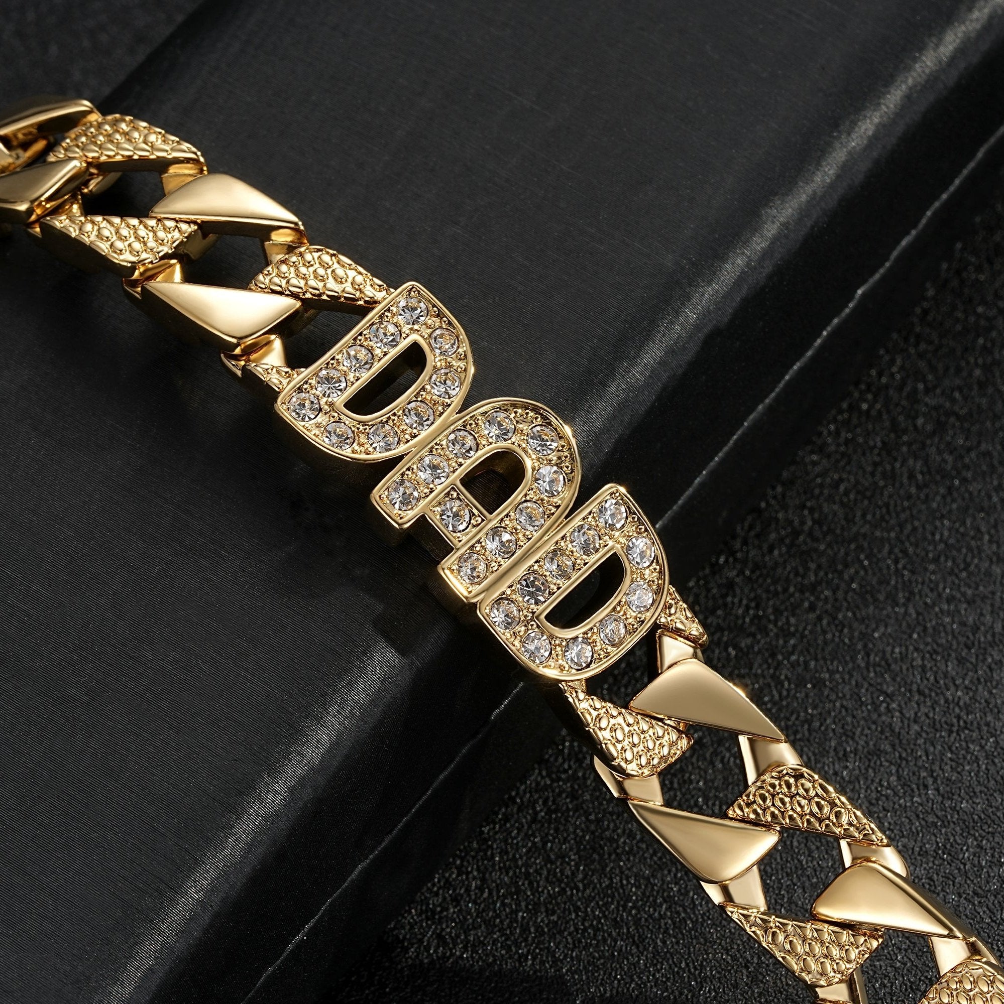 18mm Gold Dad Curb Chaps Bracelet with Stones 8/9 Inch