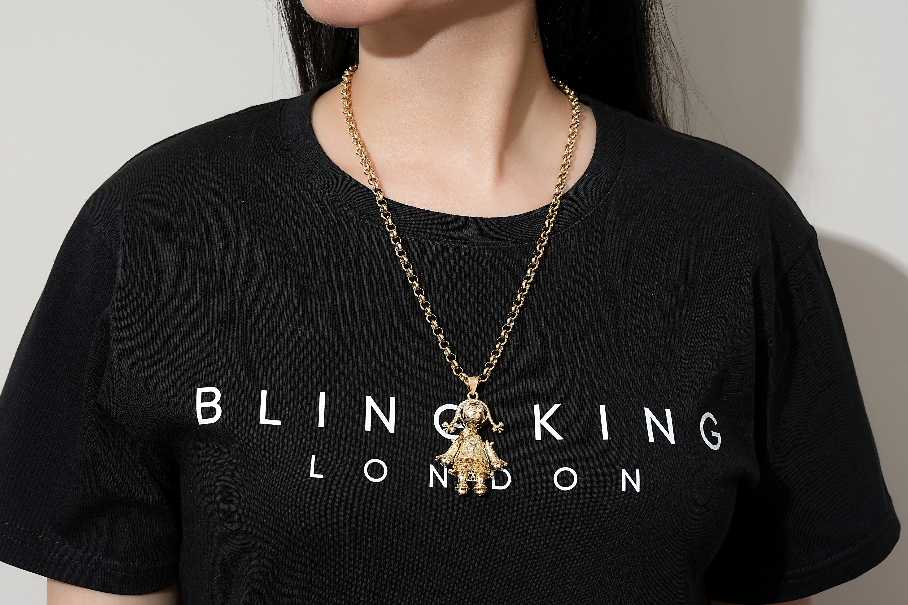 Gold Heart Rag Doll Pendant Stones 22 Inch 5.5mm Belcher Chain