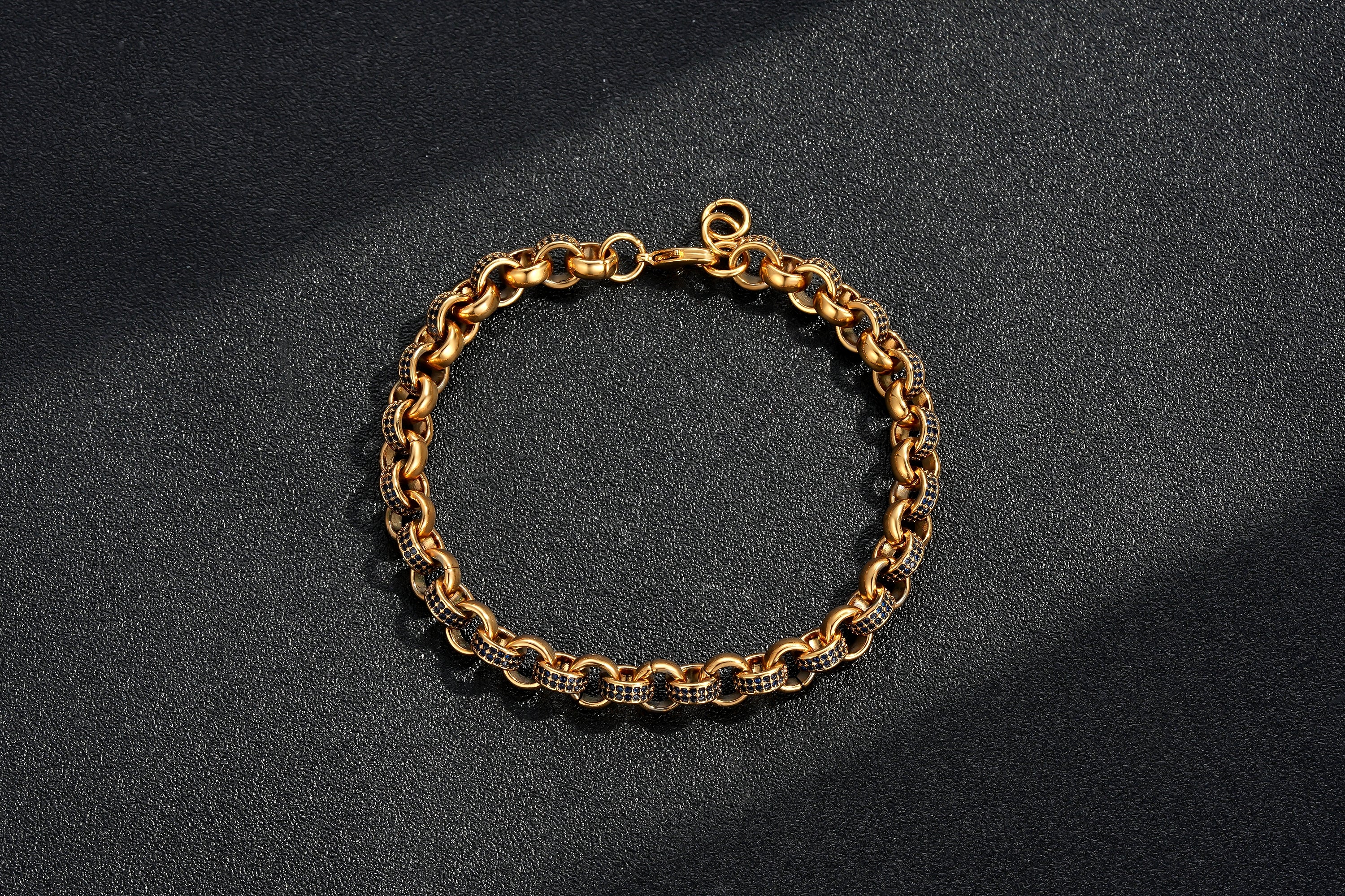 8mm Gold-Filled Dark Blue Stone Belcher Bracelet, 8 Inches