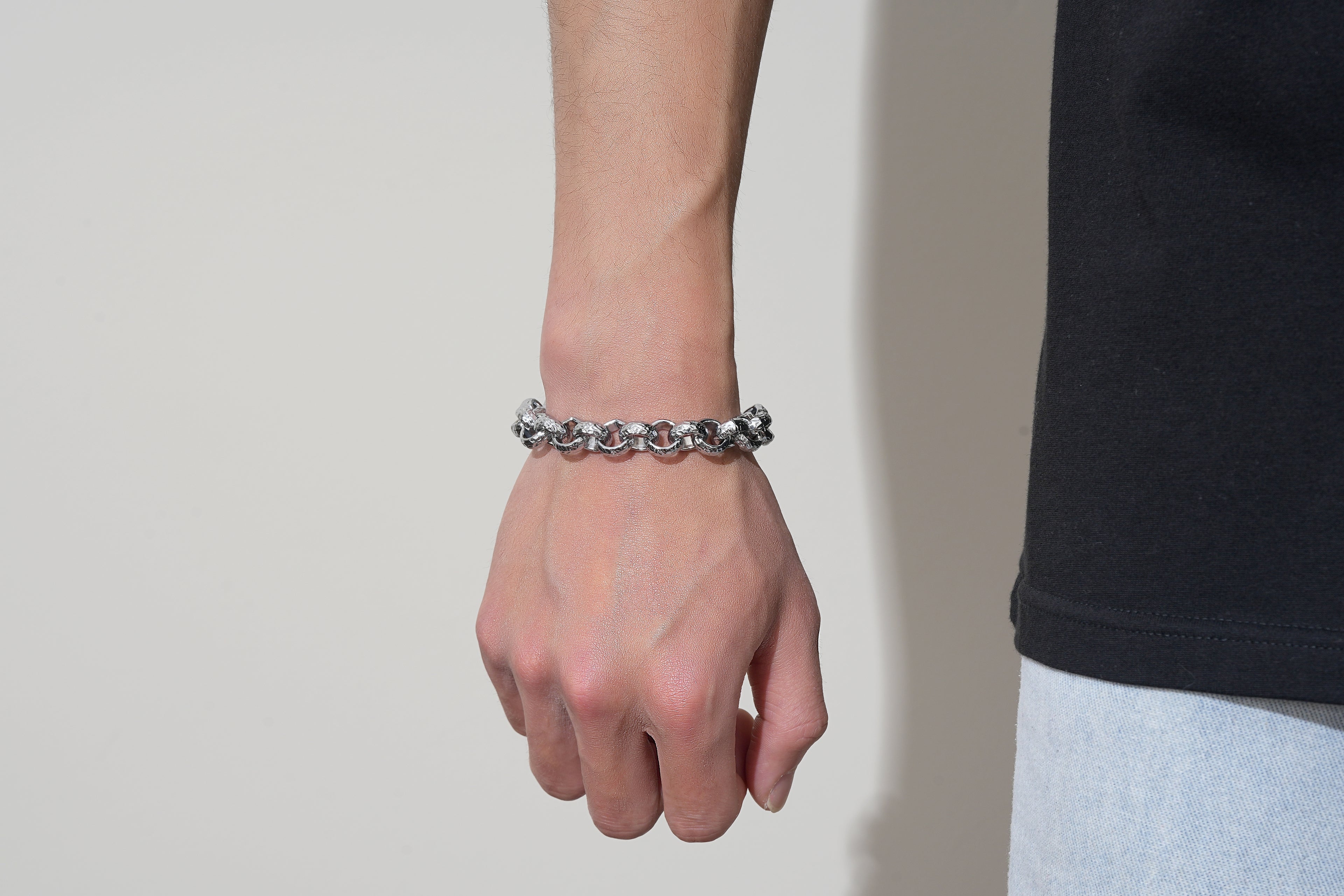 12mm Diamond-Patterned Belcher Bracelet with Albert Clasp – Premium Silver-Filled, 8 Inch