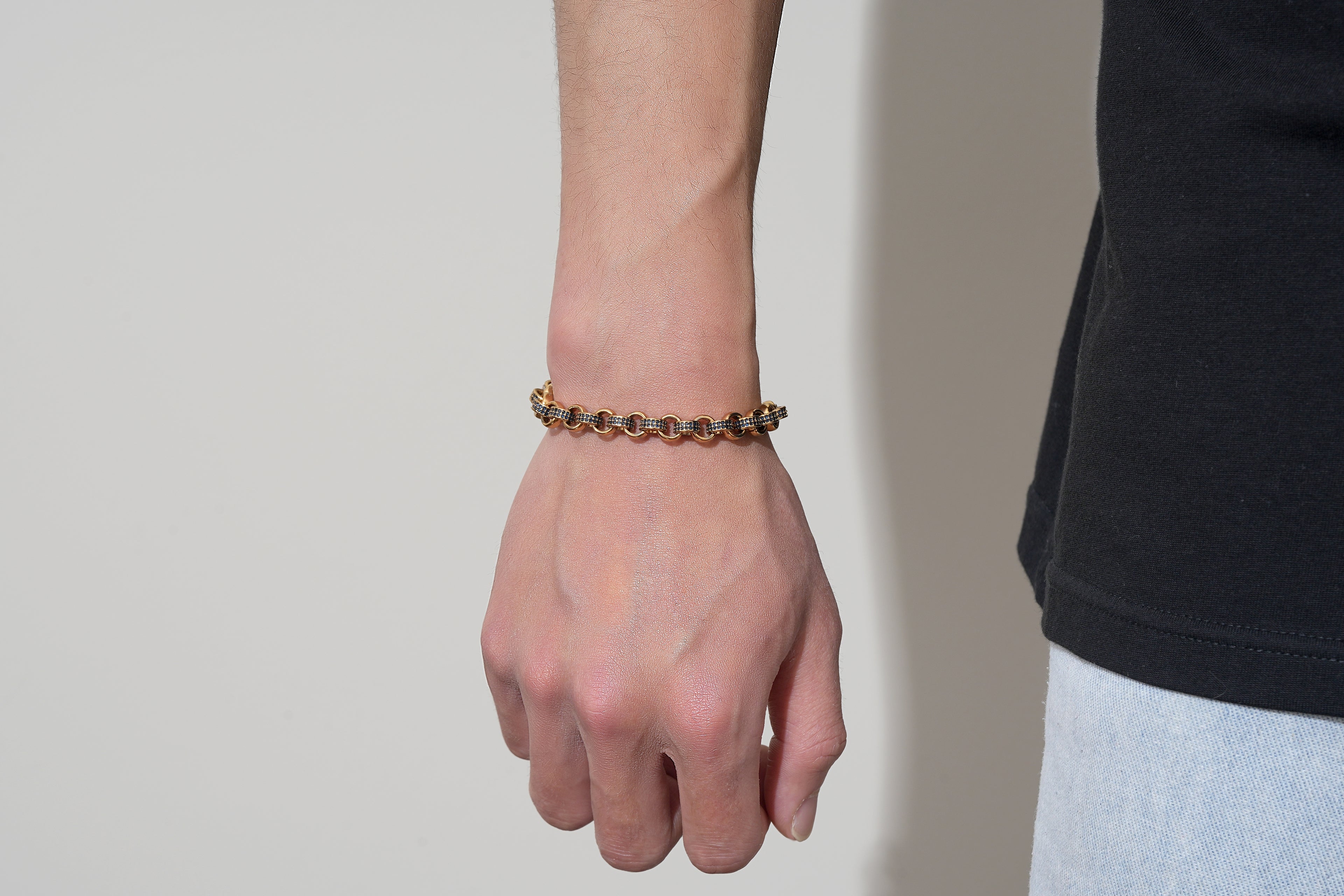 8mm Gold-Filled Dark Blue Stone Belcher Bracelet, 8 Inches