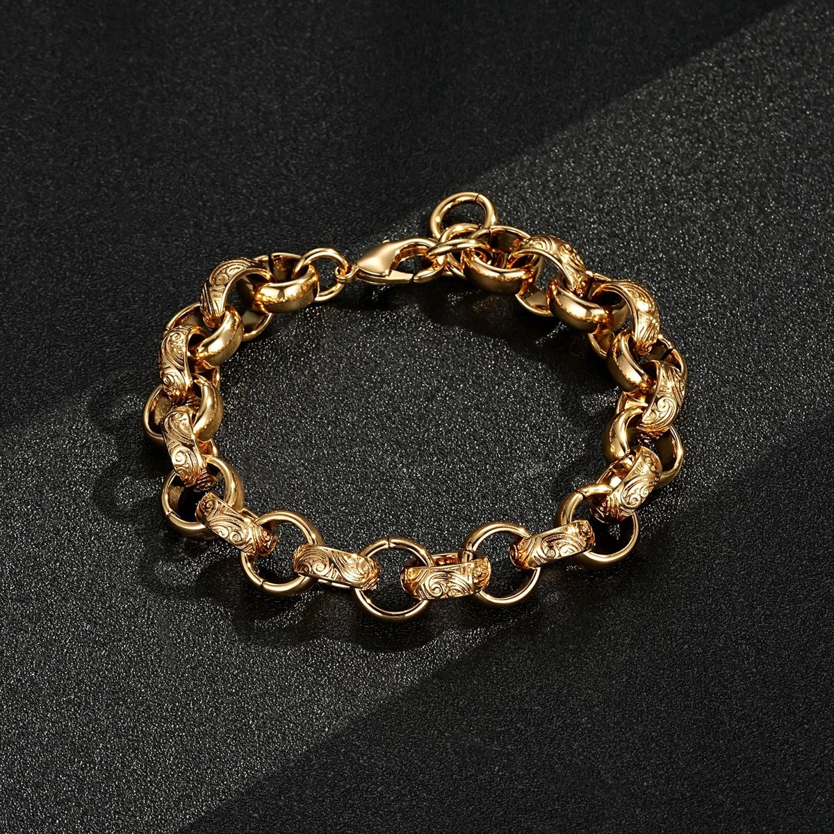 Gold Ornate Filigree Belcher Chain & Bracelet Set 15mm