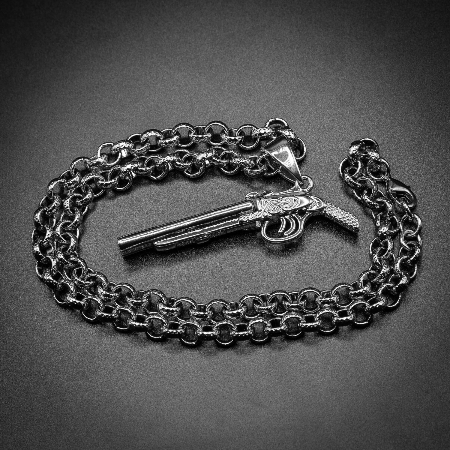Silver Filled Bonded Double Barrel Shotgun Pendant 24 Inch