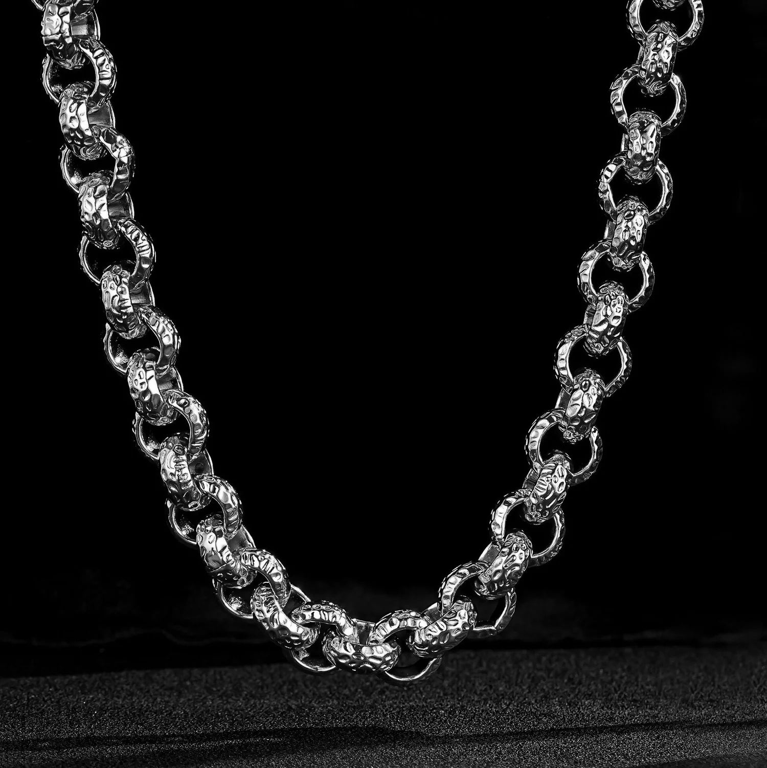 Silver Leopard-Print Patterned Belcher Chain 15mm