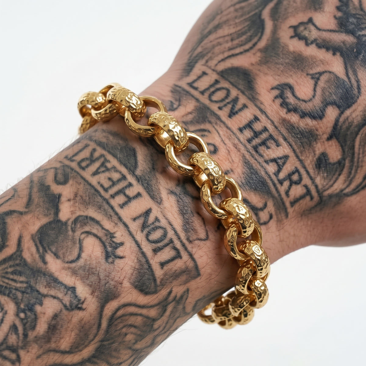 Gold Diamond-Cut Patterned Belcher Chain & Bracelet Set 12mm