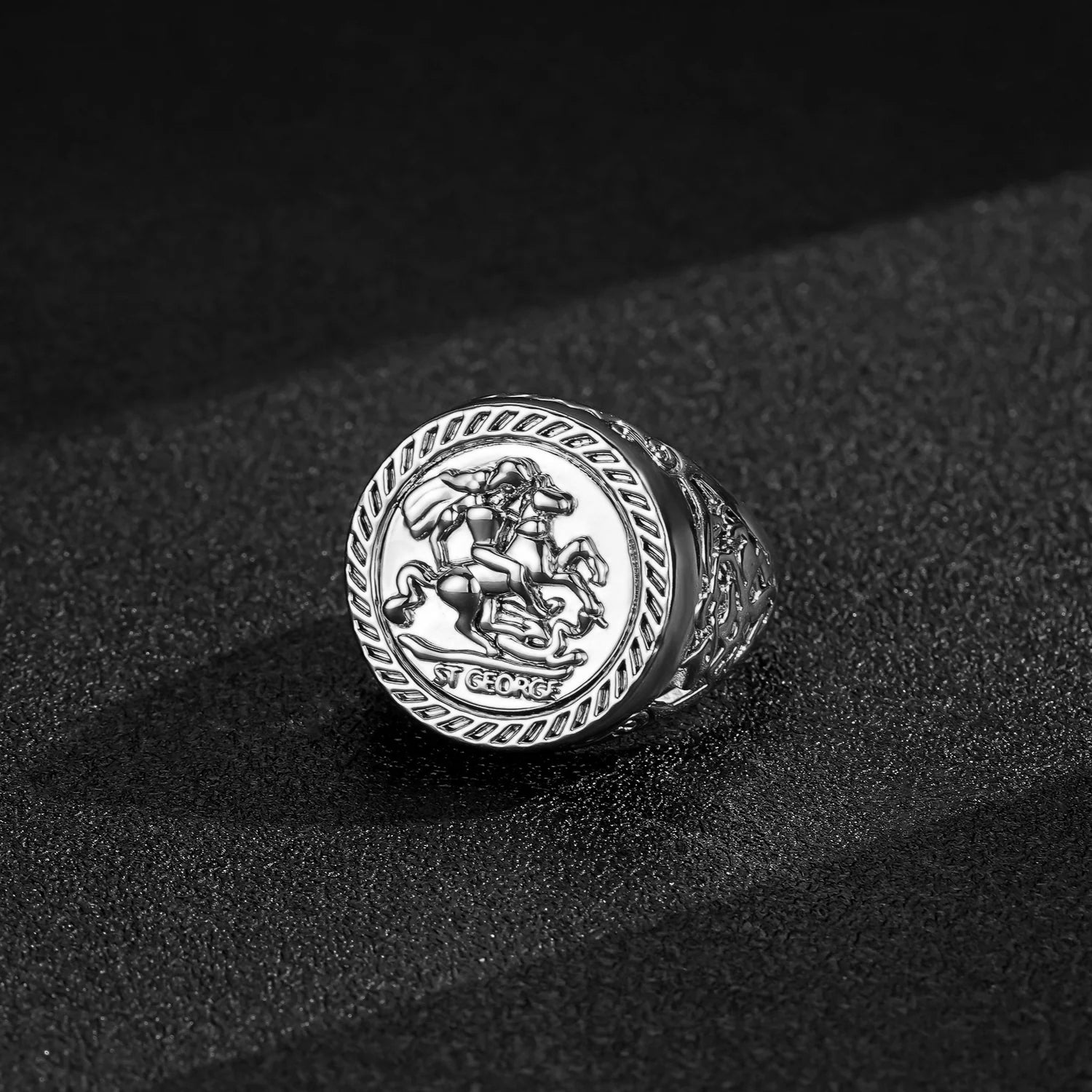 New Silver St George Dragon Slayer Sovereign Adjustable Ring
