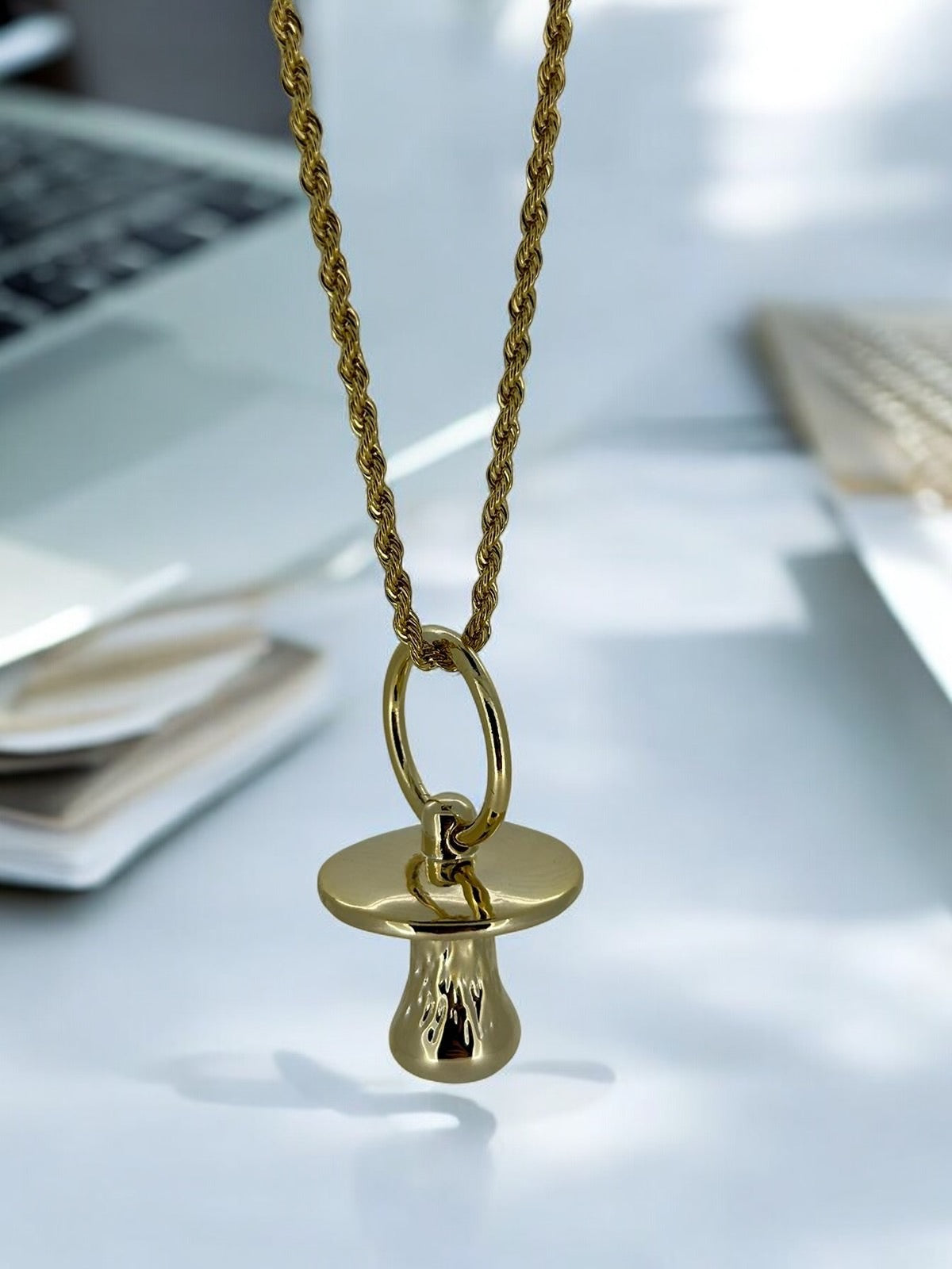 Gold Dummy Pendant Necklace 22 Inch 3mm Rope Chain