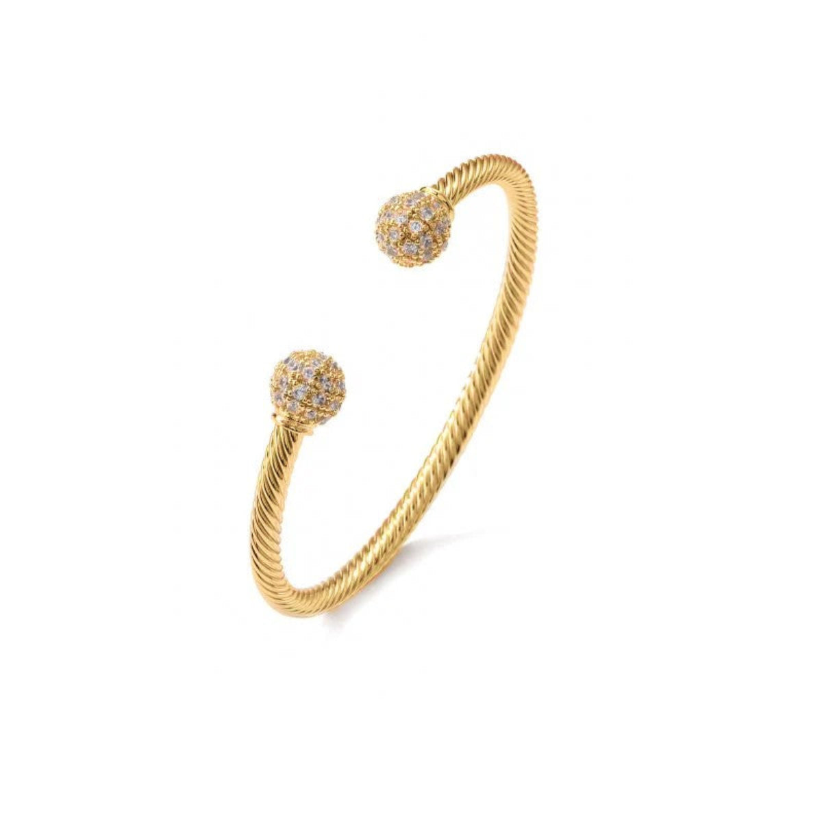 4mm Gold Ball Torque Bangle Bracelet with Stones – 7.5/8 Inch