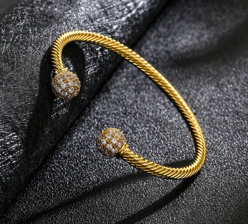 4mm Gold Ball Torque Bangle Bracelet with Stones – 7.5/8 Inch