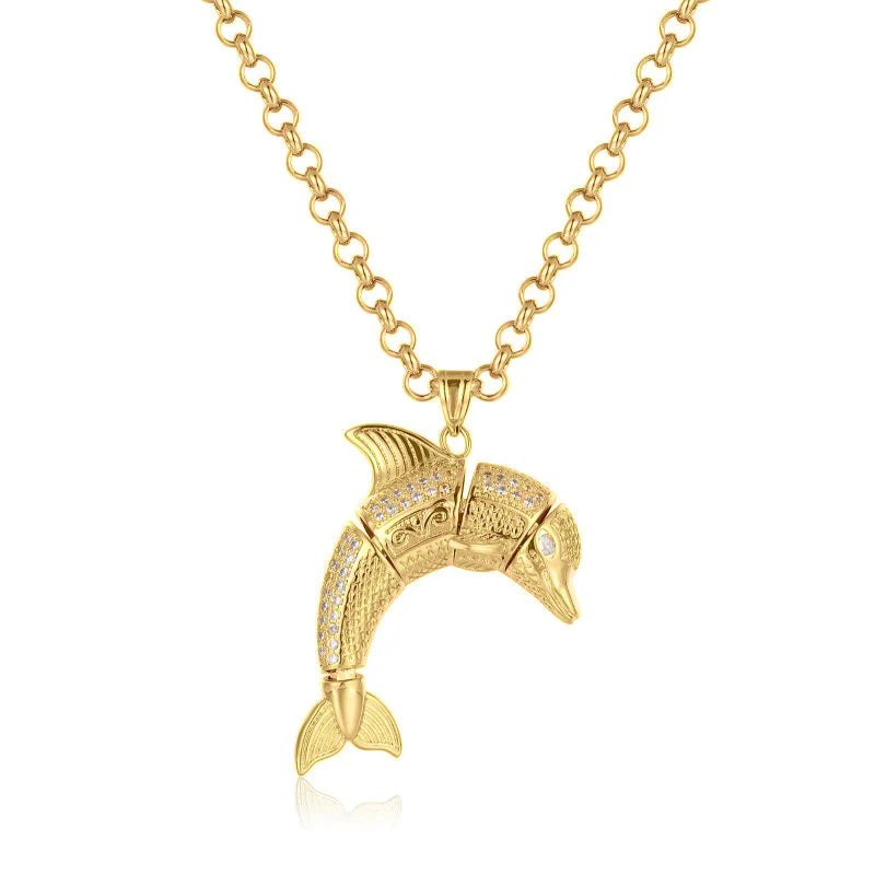 Gold-Filled Dolphin Pendant with Stones on 24-Inch Belcher Chain