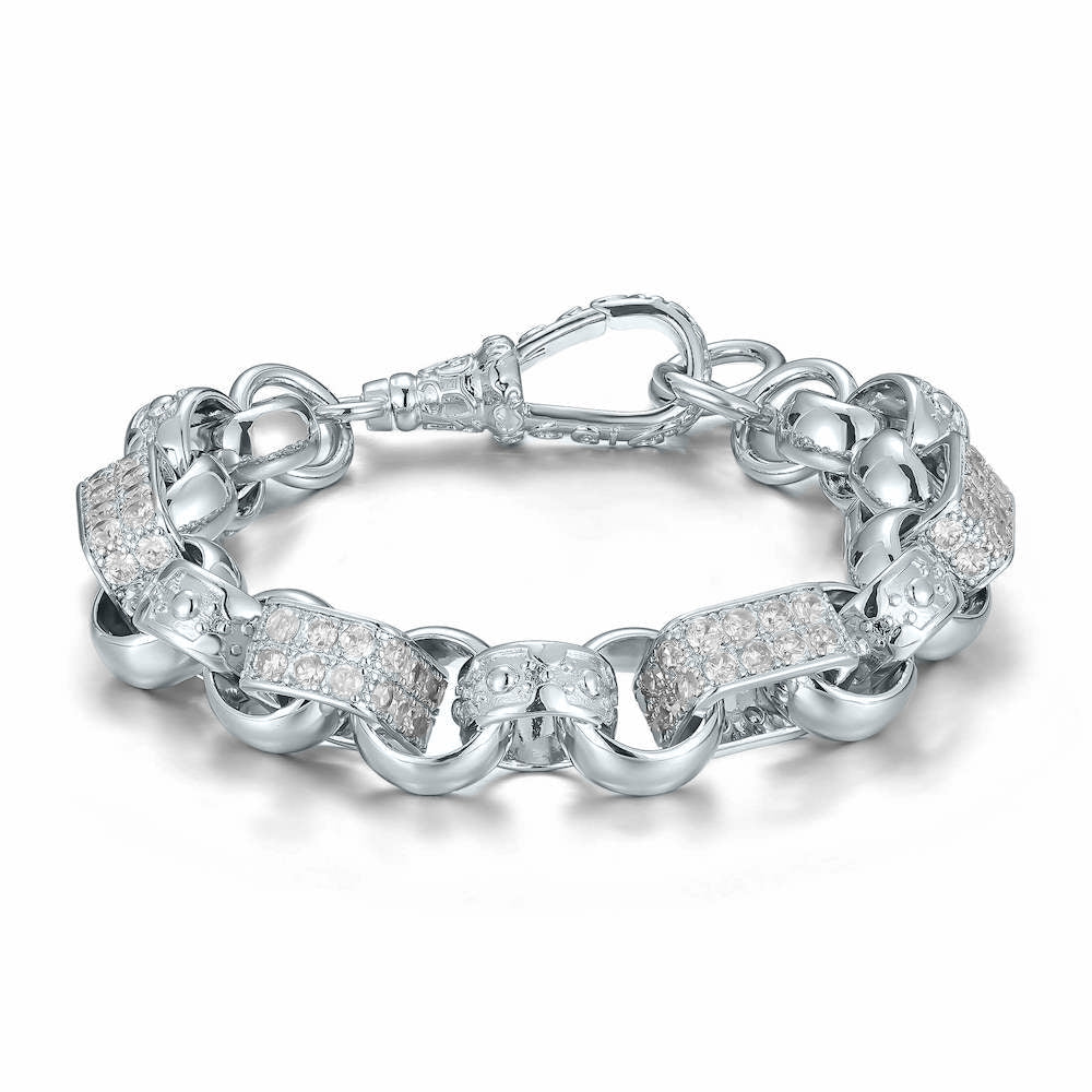 13mm Silver-Filled Gypsy Belcher Bracelet with Albert Clasp - 8 Inch