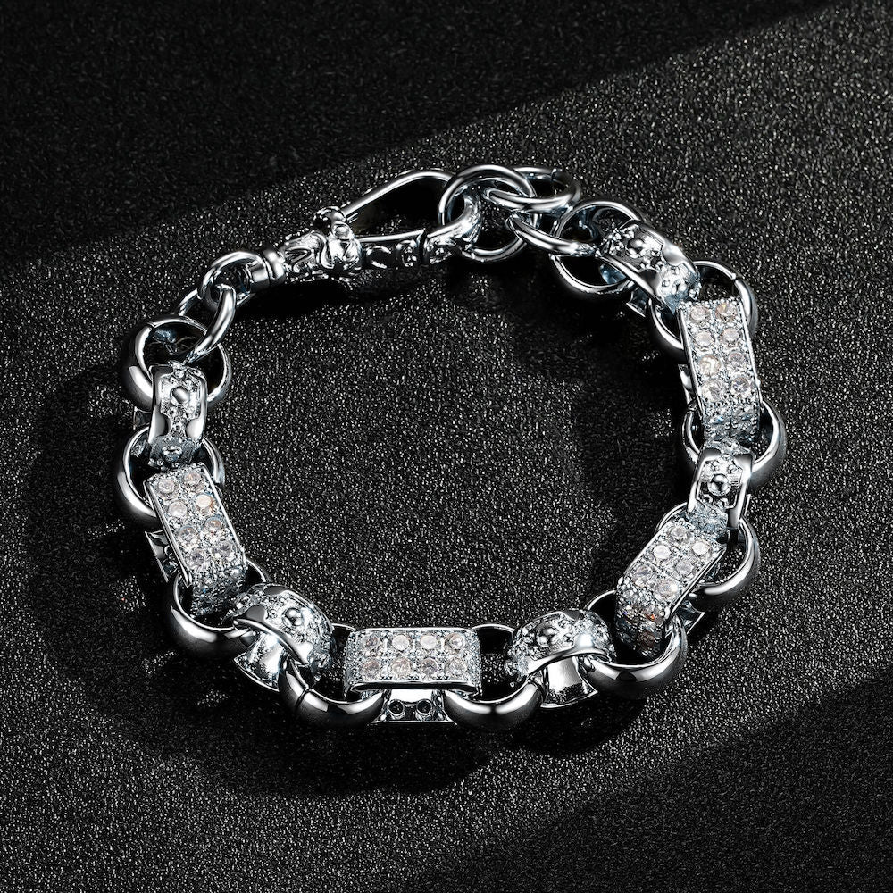 13mm Silver-Filled Gypsy Belcher Bracelet with Albert Clasp - 8 Inch