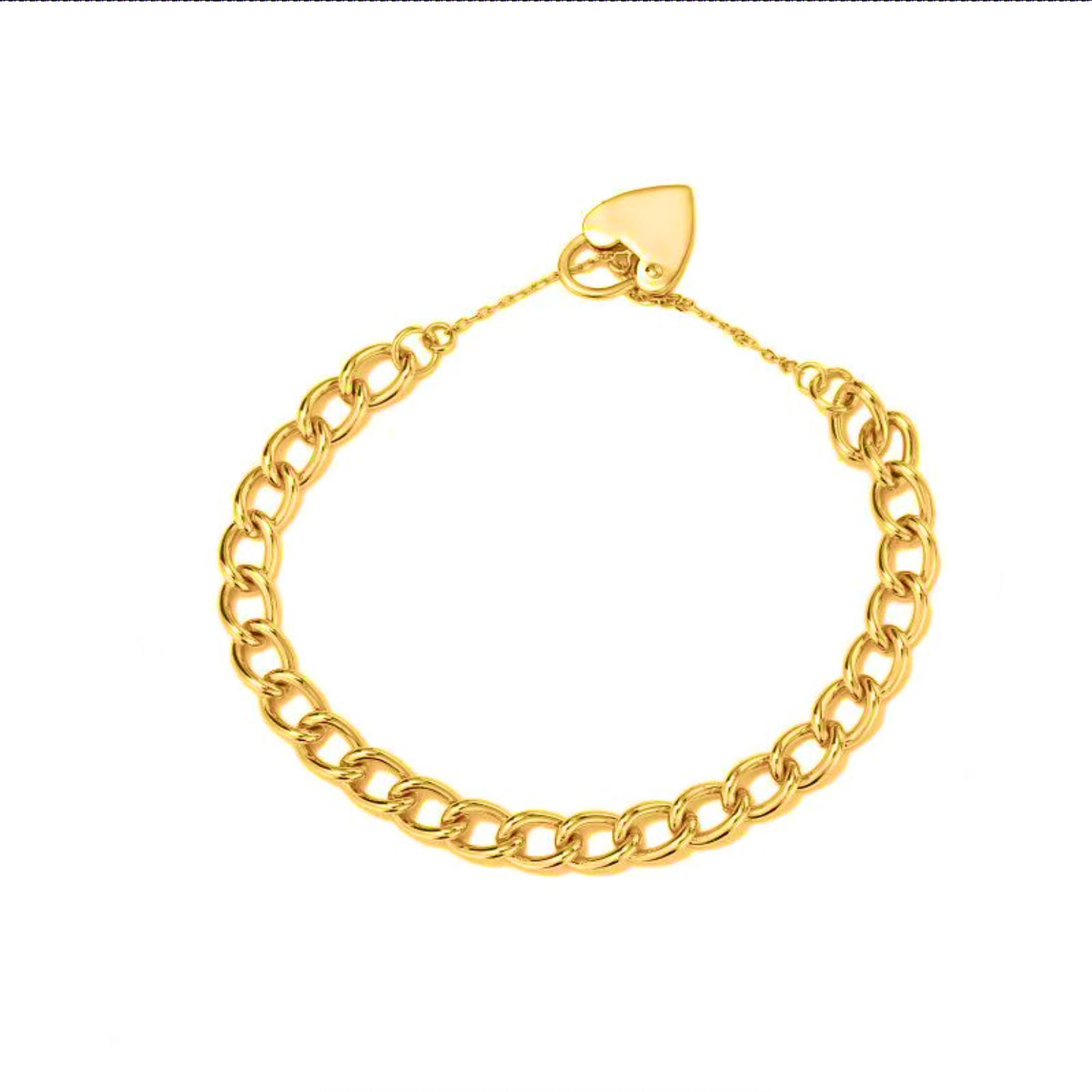 7mm Gold Curb Bracelet with Heart Padlock Charm – 8 Inches